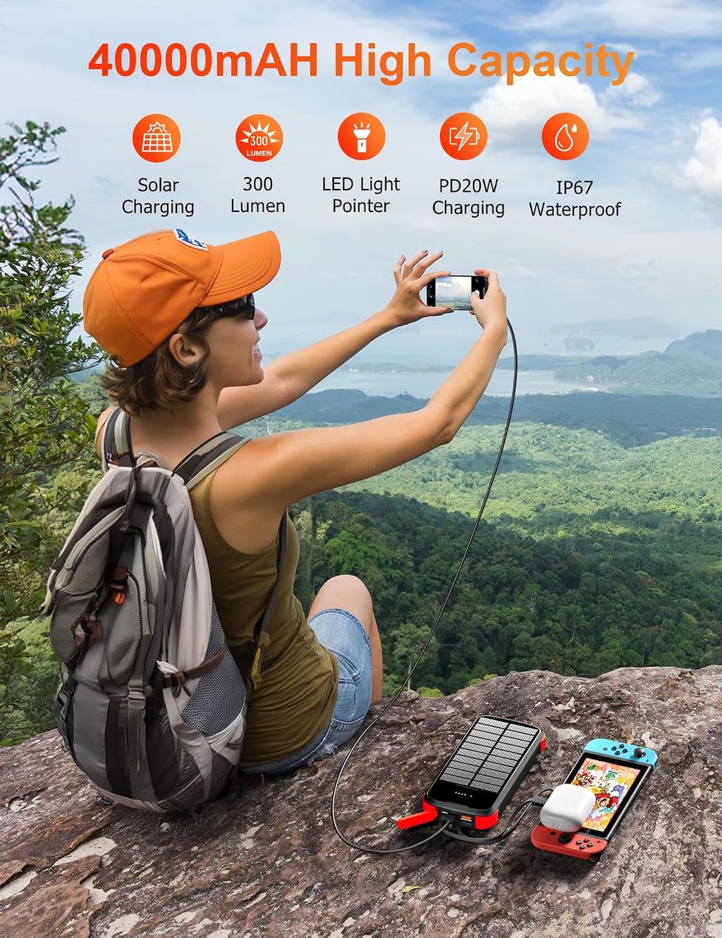 MINRISE Cargador solar, cargador portátil de 40000 mAh, PD de 20 W,...