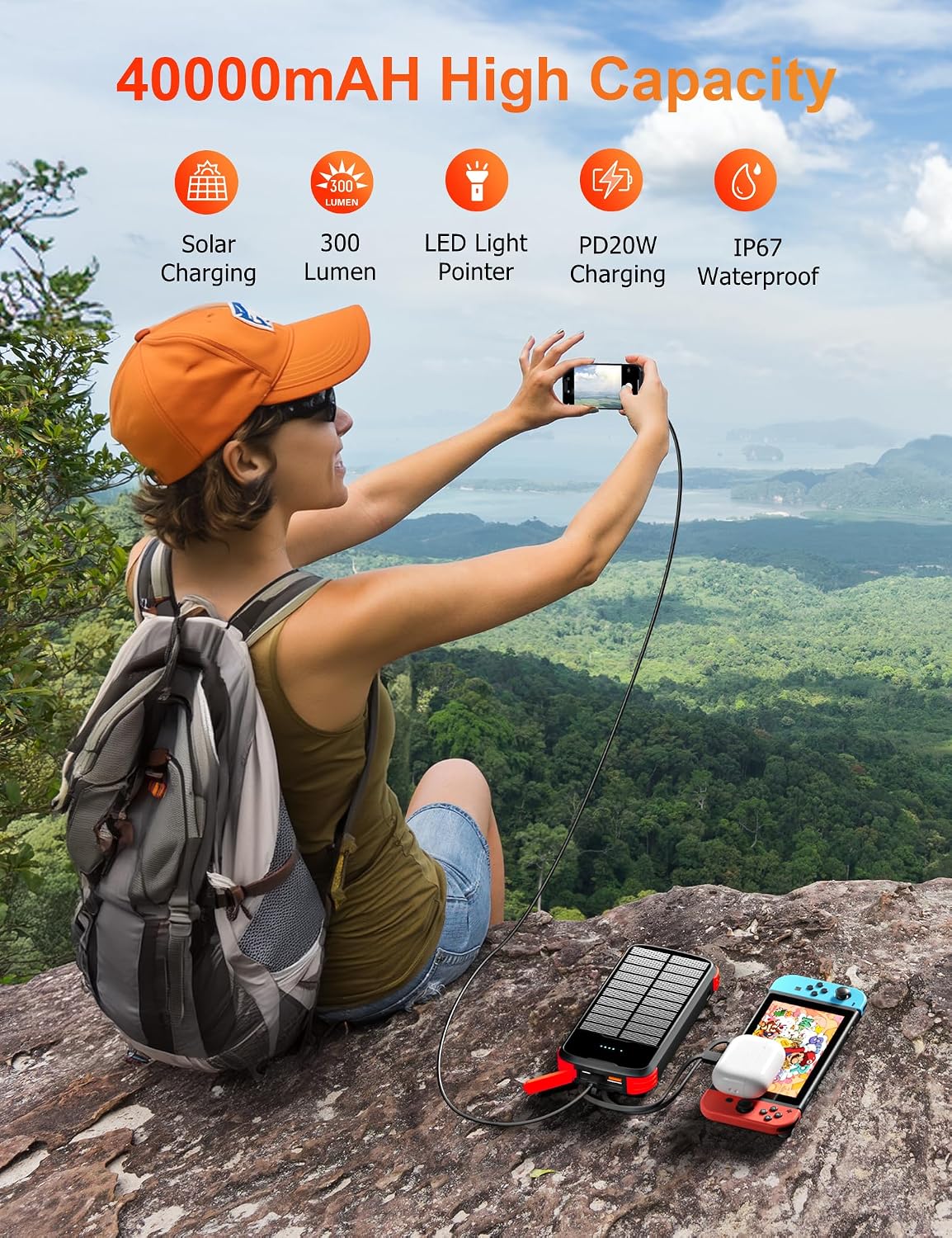 MINRISE Cargador solar, cargador portátil de 40000 mAh, PD de 20 W,...
