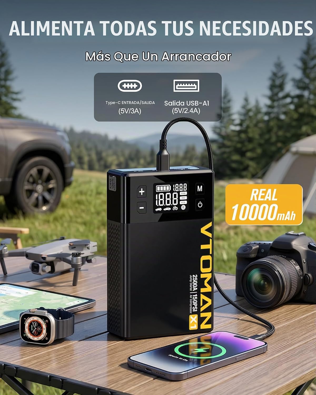 VTOMAN Arrancador de salto X1 con compresor de aire para hasta 8.5L...
