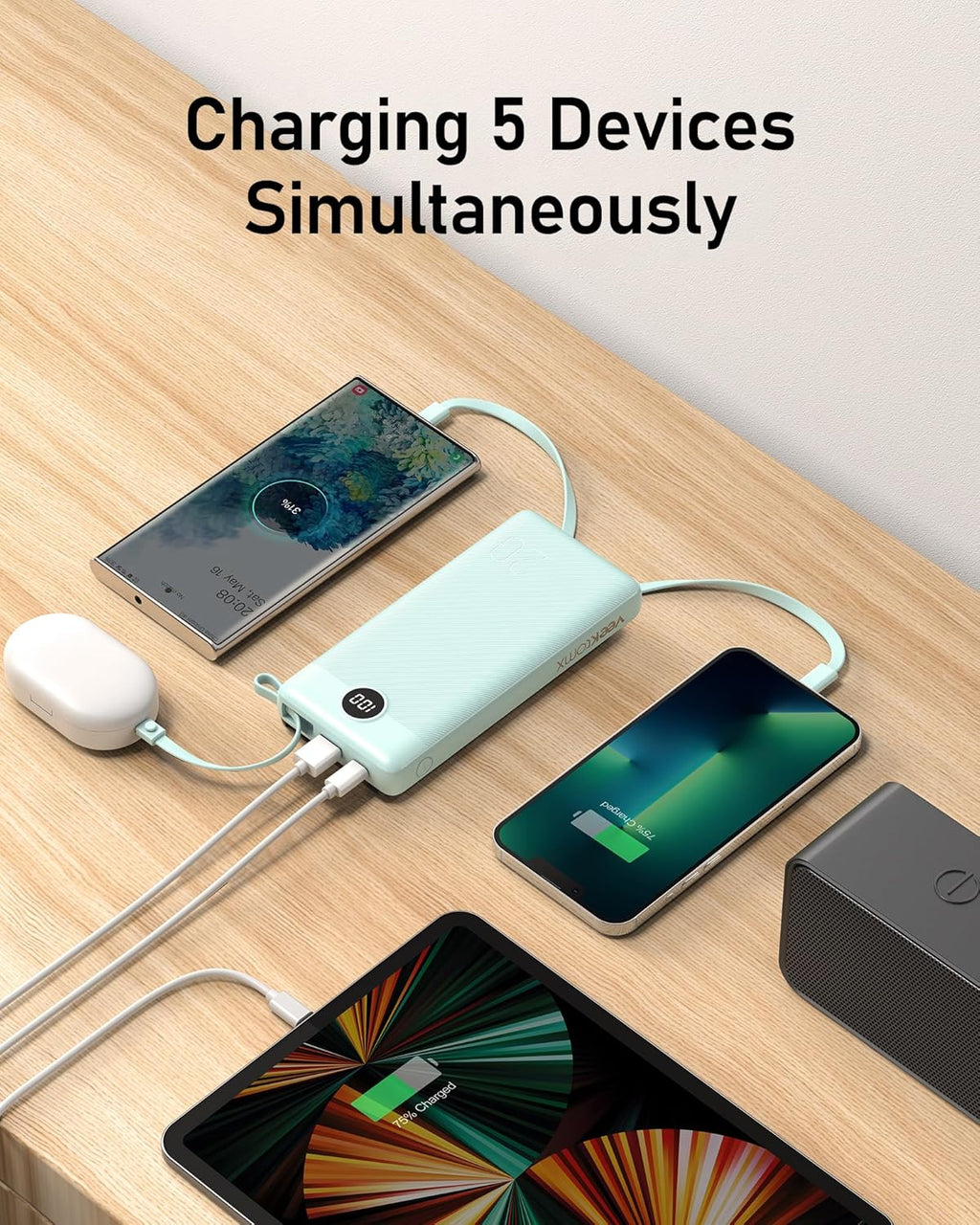 VEEKTOMX Cargador portátil con cables integrados, banco de energía...