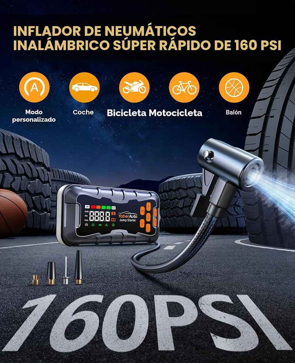 YaberAuto Arrancador de salto 16 en 1 con compresor de aire 8000A 1...