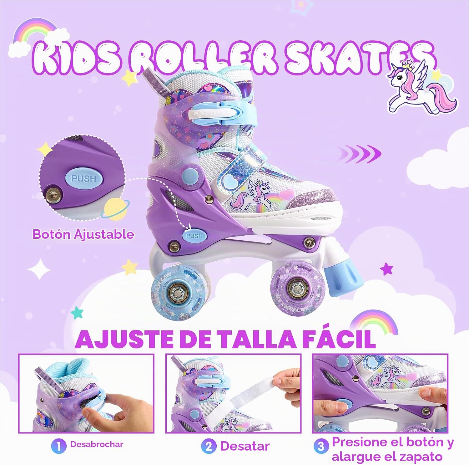 METROLLER Patines de ruedas brillantes para niñas de 4 a 12 años |...