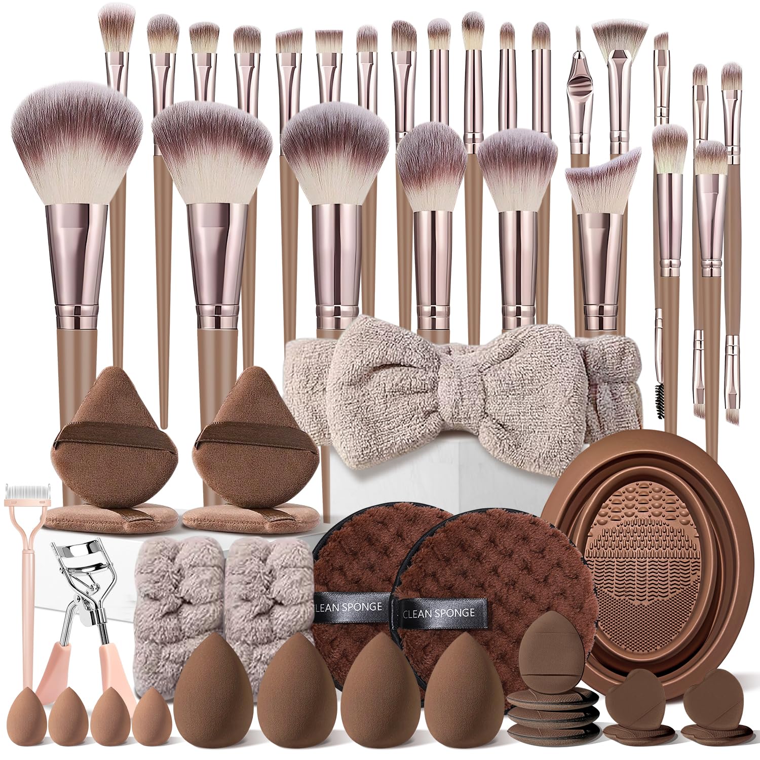 HGHDBT Juego de 53 brochas de maquillaje marrón, kit de maquillaje...