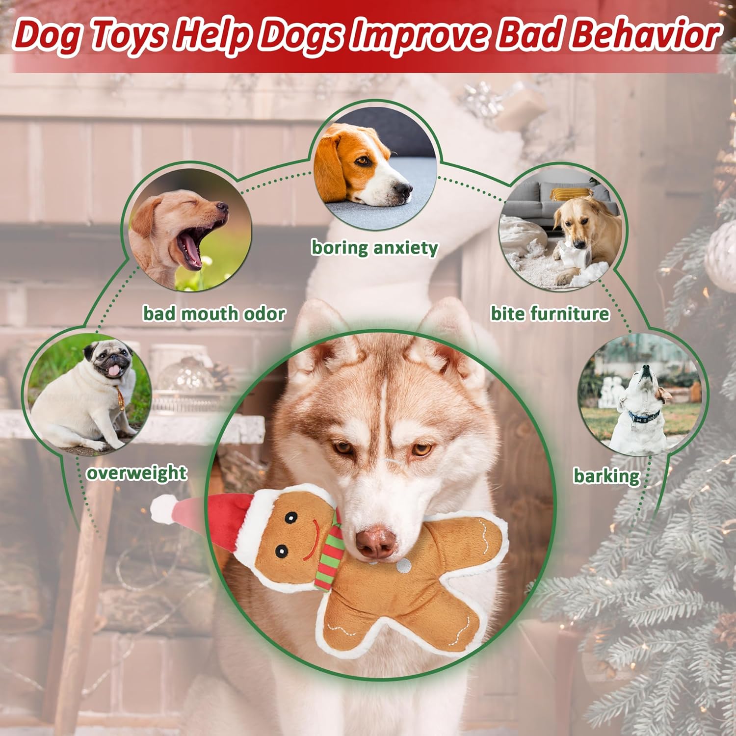 LECHONG Juguetes de Navidad para perros, 4 juguetes chirriantes par...