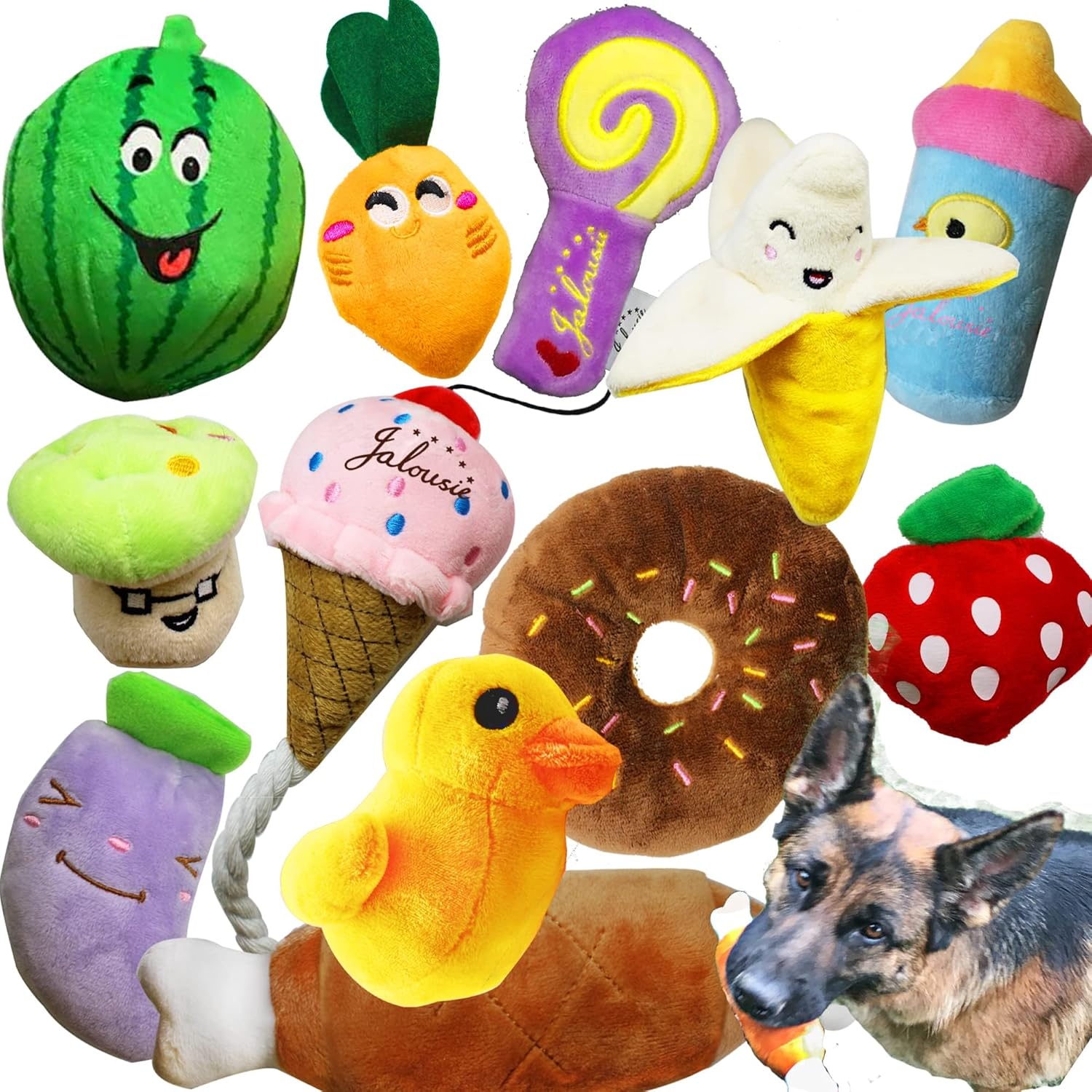 Jalousie Paquete de 12 juguetes chirriantes para perros, lindos jug...