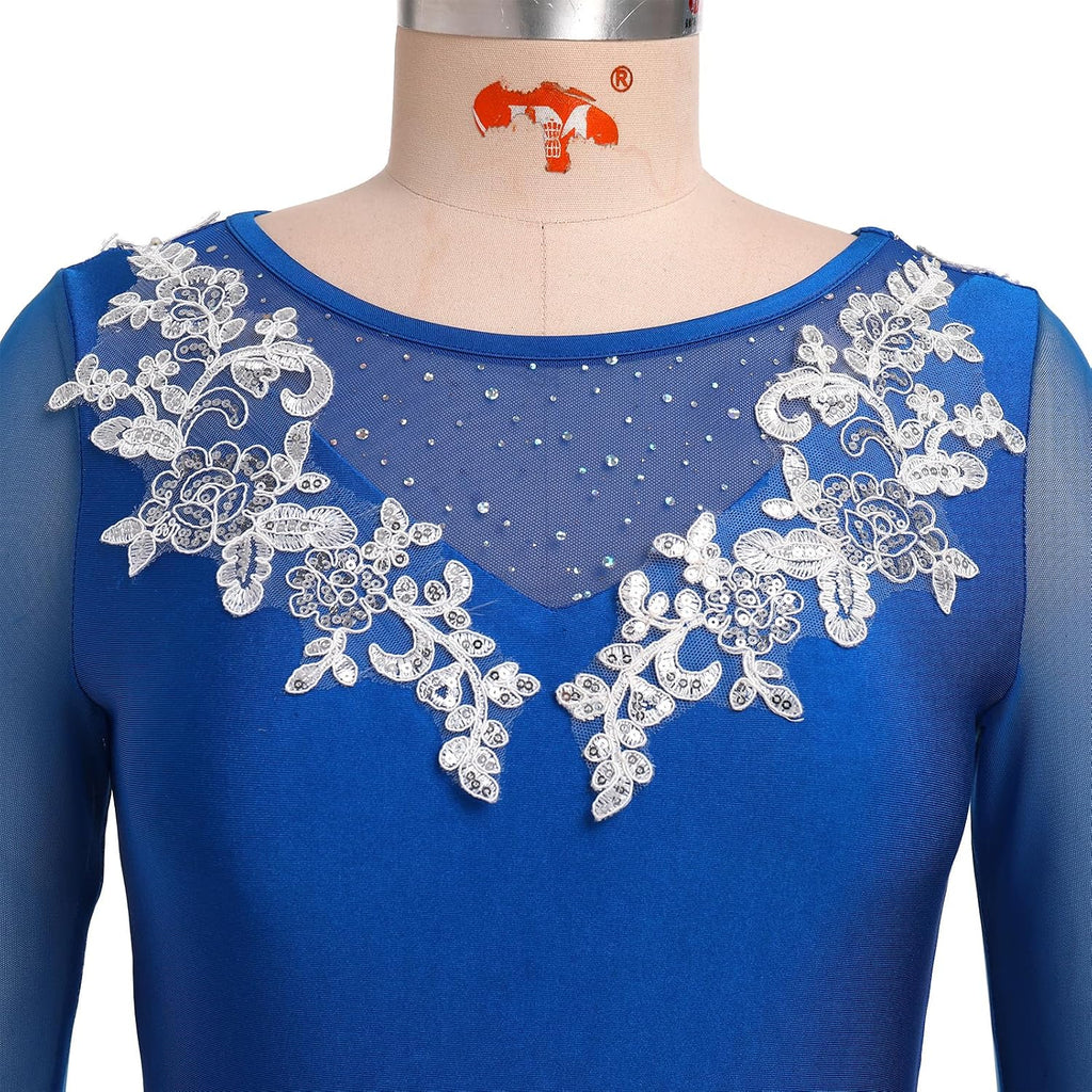 ODASOD - Vestido de patinaje sobre hielo para mujer, malla con bord...