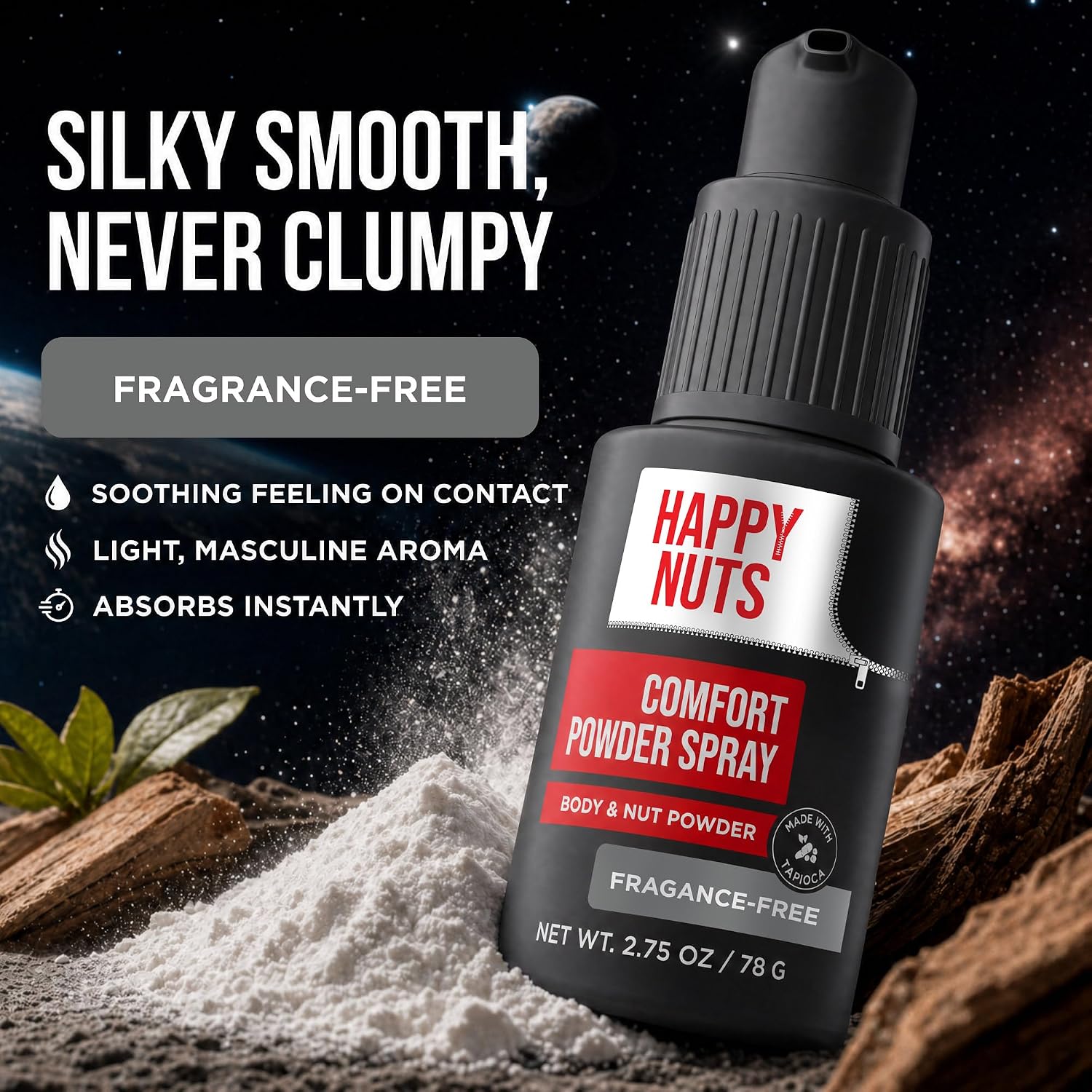 Happy Nuts Comfort - Desodorante en aerosol en polvo para hombres:...