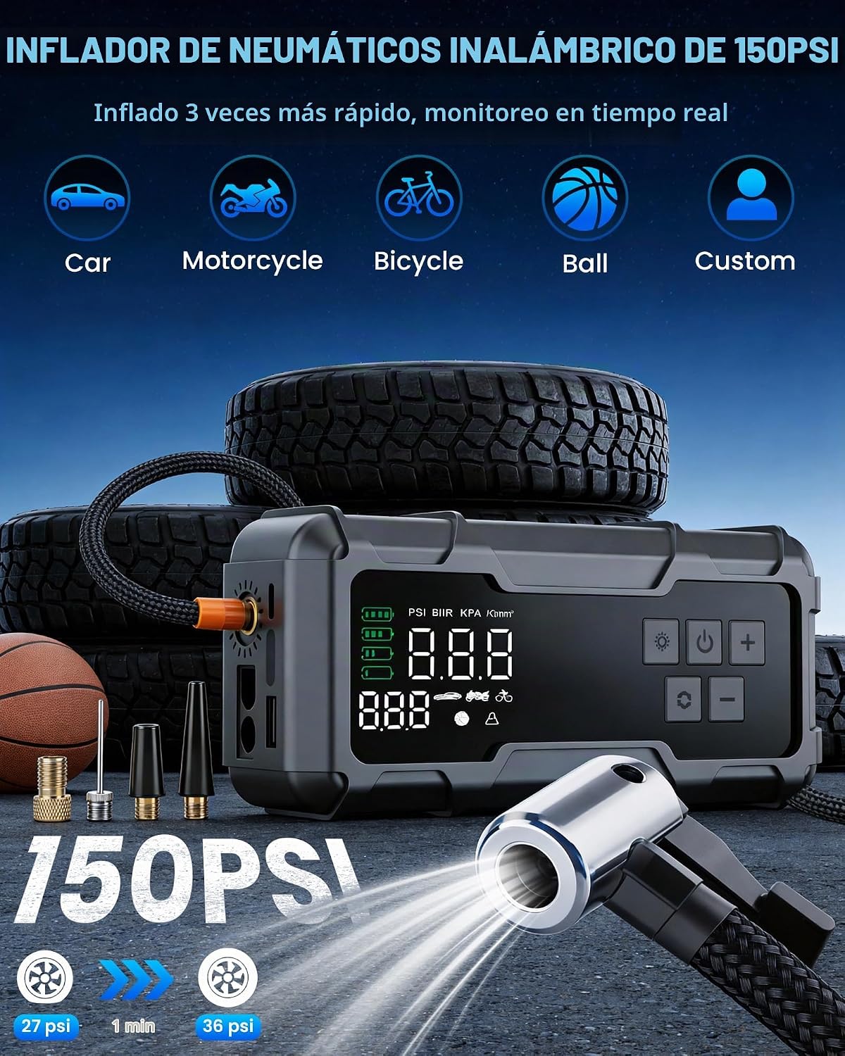Guistekno Inflador de neumáticos de 150 PSI 8000A, compresor de air...