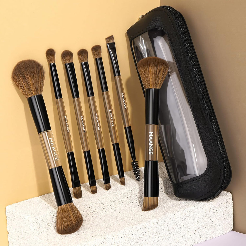 MAANGE Juego de 7 pinceles para maquillaje con bolsa, brochas de ma...