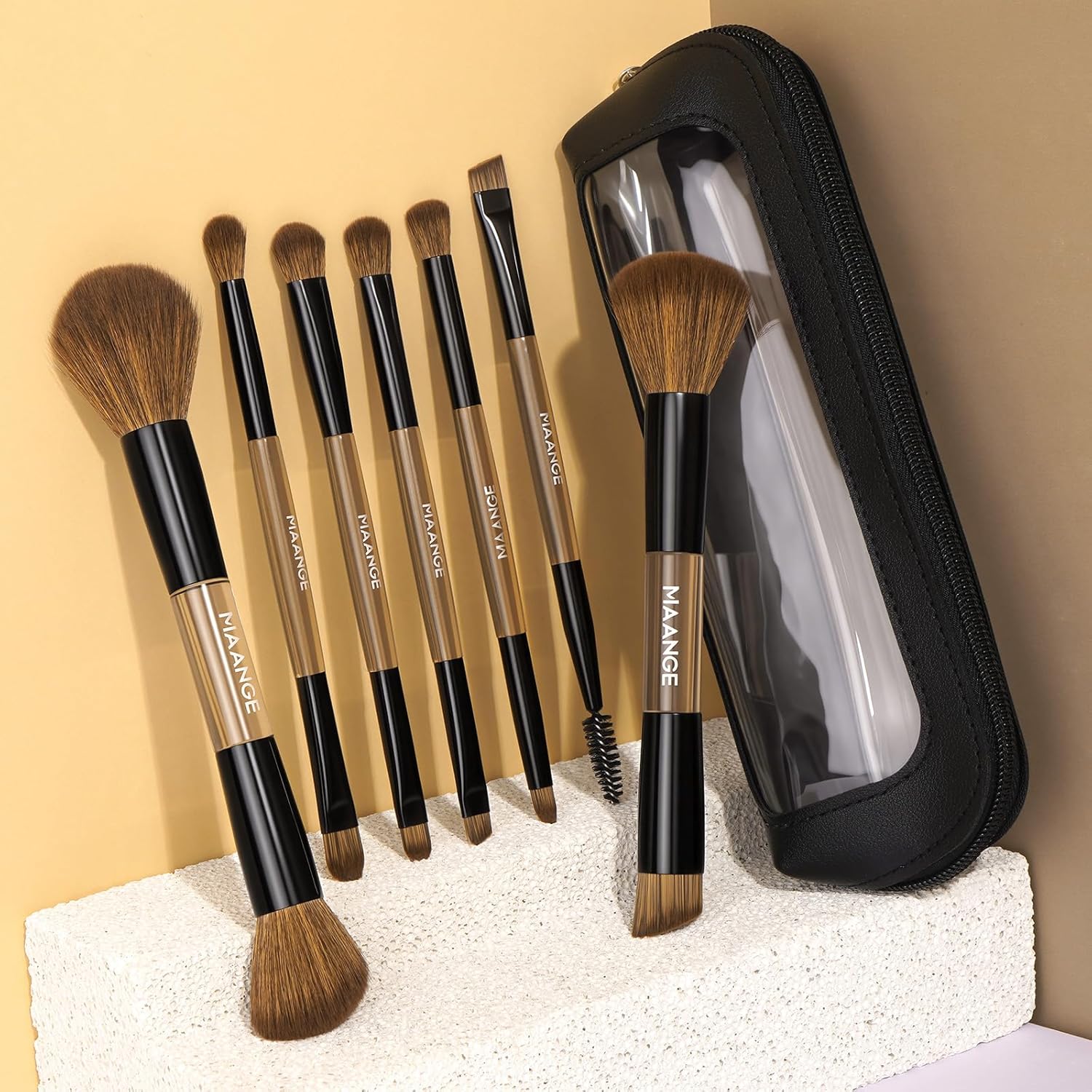 MAANGE Juego de 7 pinceles para maquillaje con bolsa, brochas de ma...