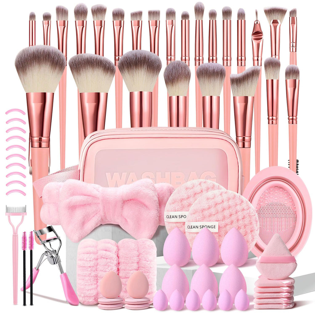HGHDBT Juego de 70 brochas de maquillaje rosadas, kit de maquillaje...