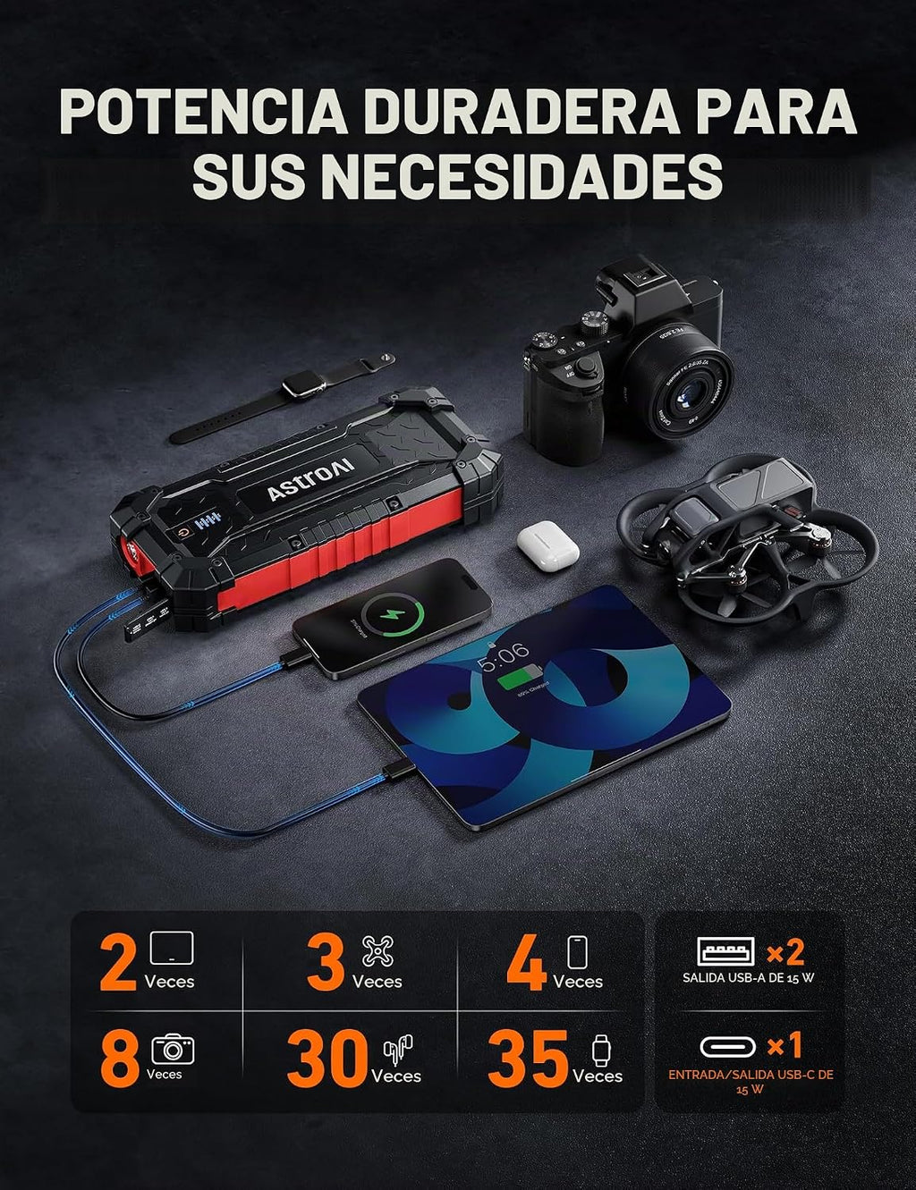 AstroAI S8 Ultra - Arrancador de litio de 12 V 4000 A hasta todos l...