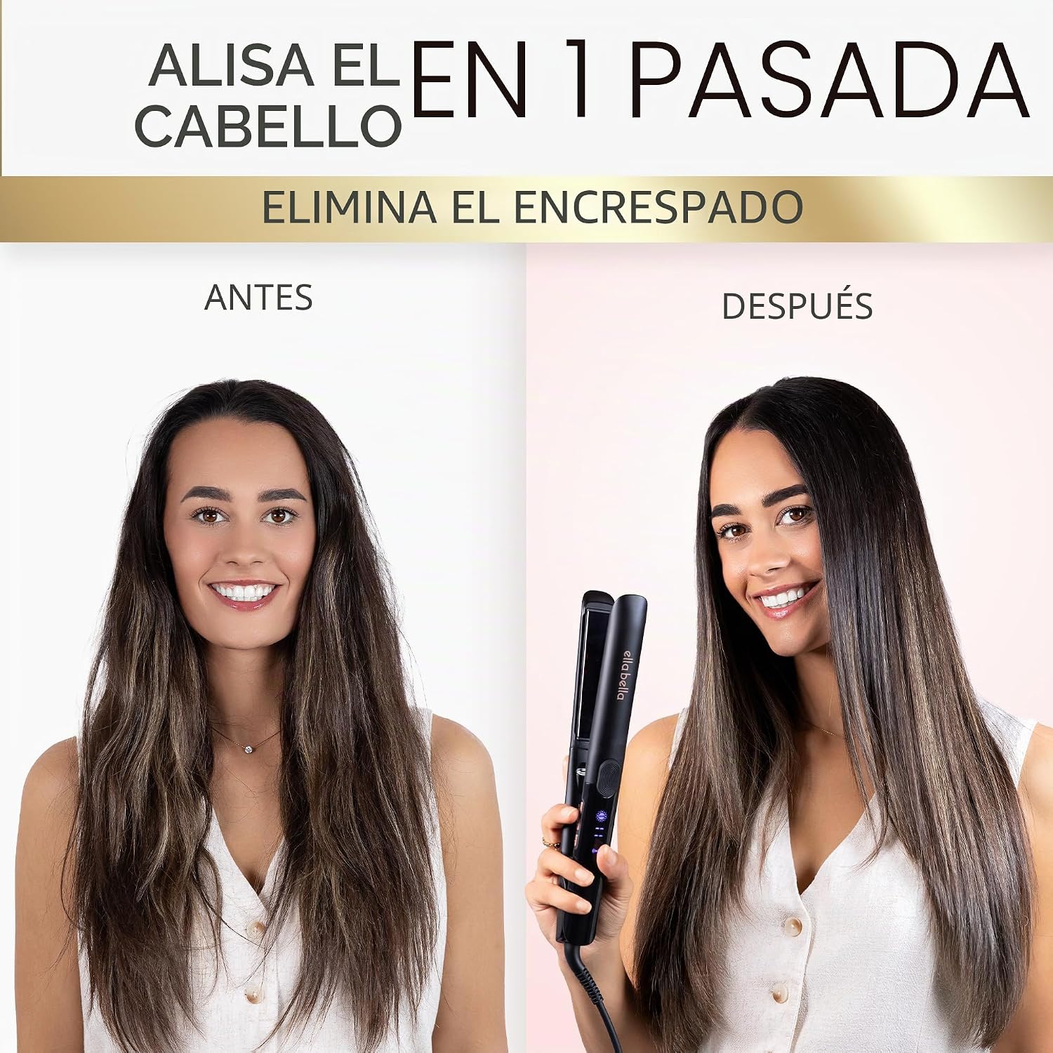 ELLA BELLA® Plancha plana de titanio para alisar el cabello, delgad...