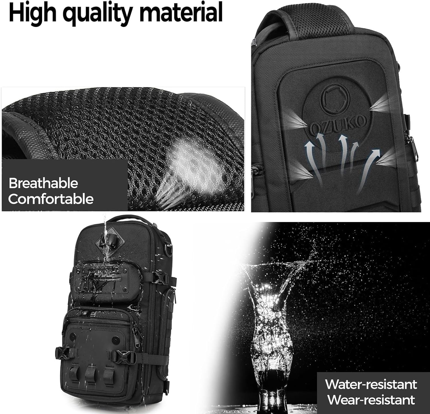 OZUKO Mochila táctica para pecho, bandolera y de hombro, impermeabl...