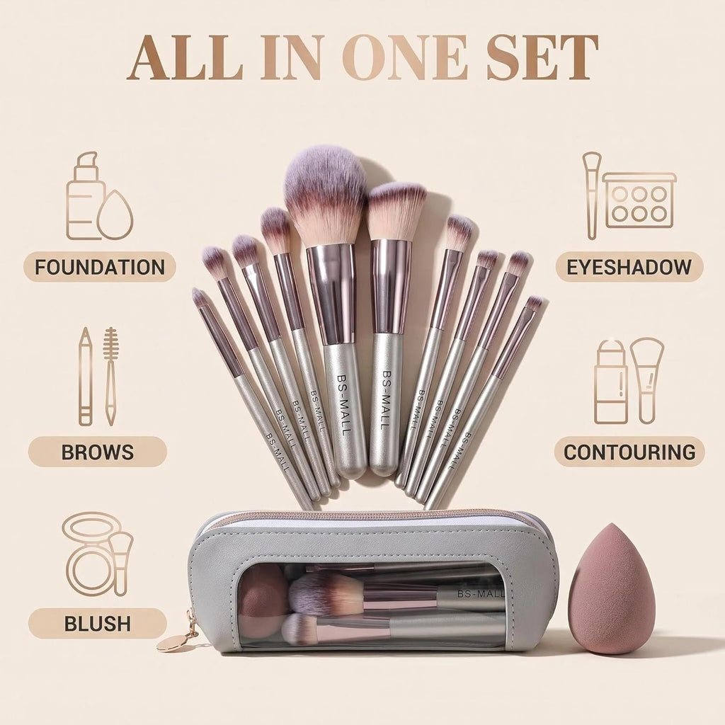 Juego de Brochas de Maquillaje de Viaje BS-MALL 14 Piezas con 1 Pie...