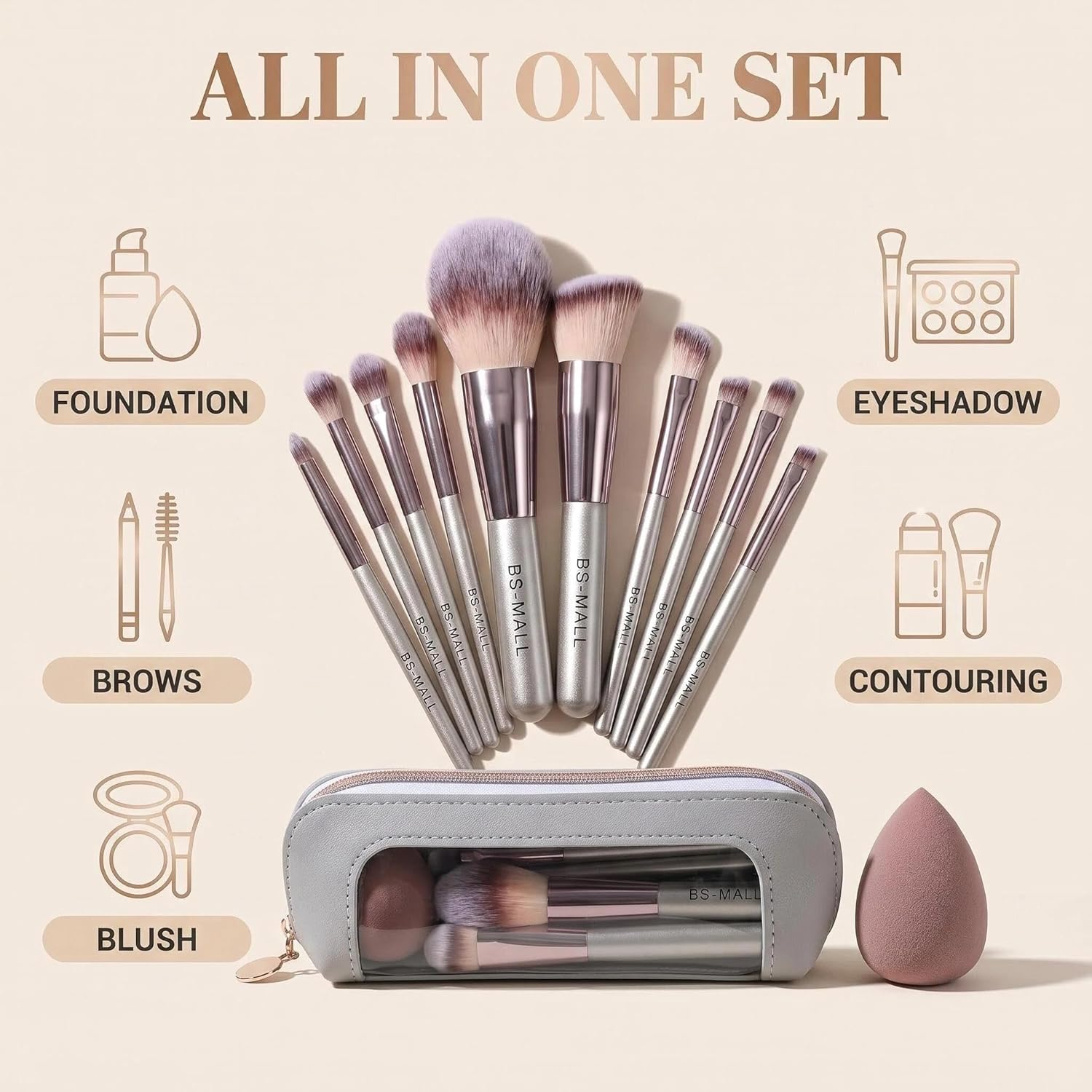 Juego de Brochas de Maquillaje de Viaje BS-MALL 14 Piezas con 1 Pie...