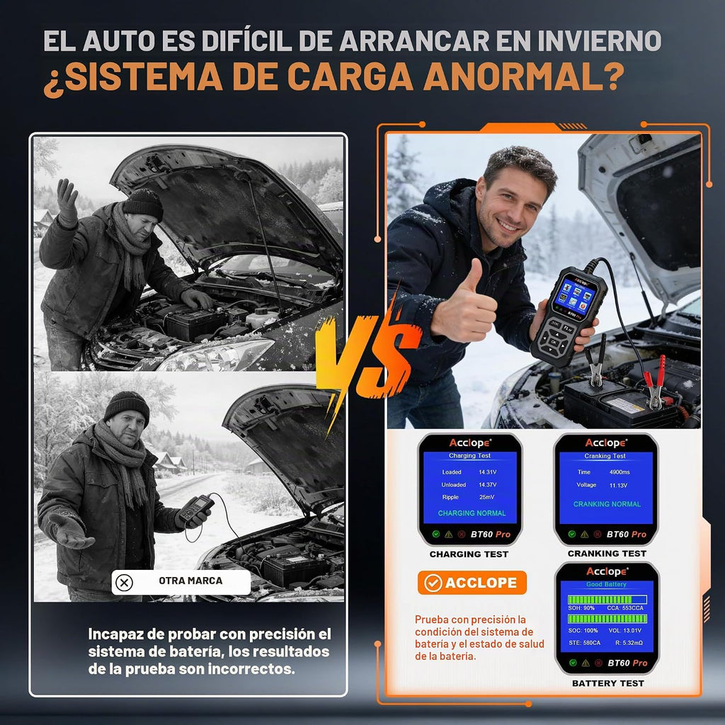 Acclope BT60 Pro Probador de Batería de Coche, Analizador Digital c...