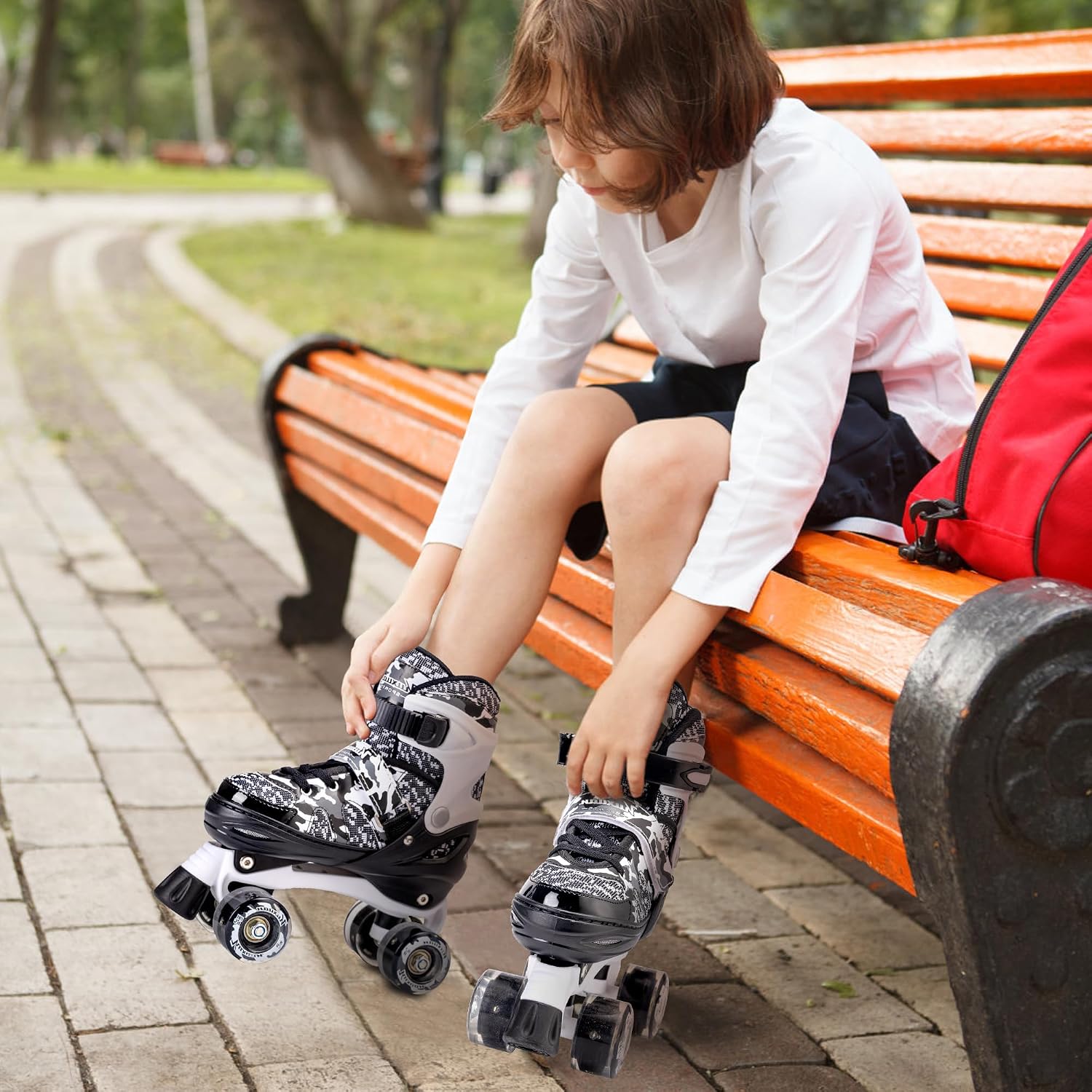 Kuxuan Skates - Patines ajustables de camuflaje para niños y niñas,...