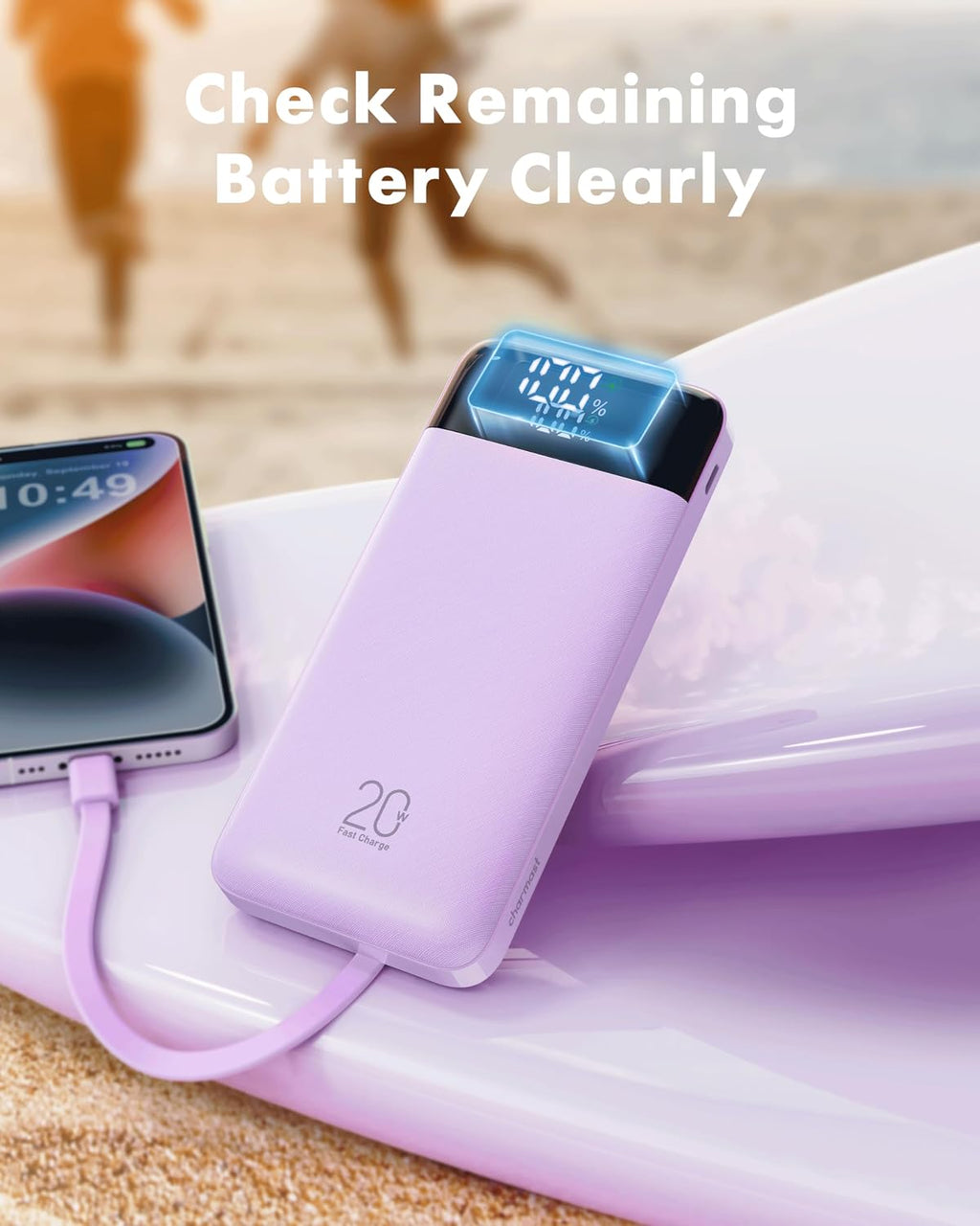charmast Cargador portátil de 20000 mAh con cables integrados, carg...