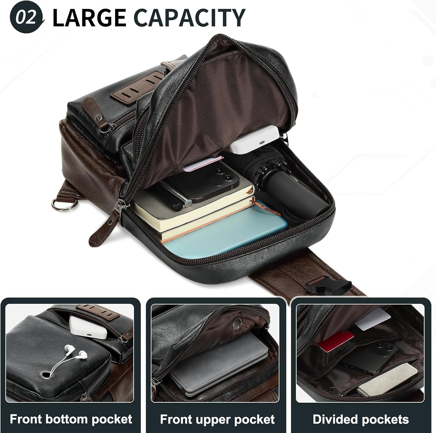 SUIKIHUM Mochila de cuero PU vintage para hombre, bandolera, correa...