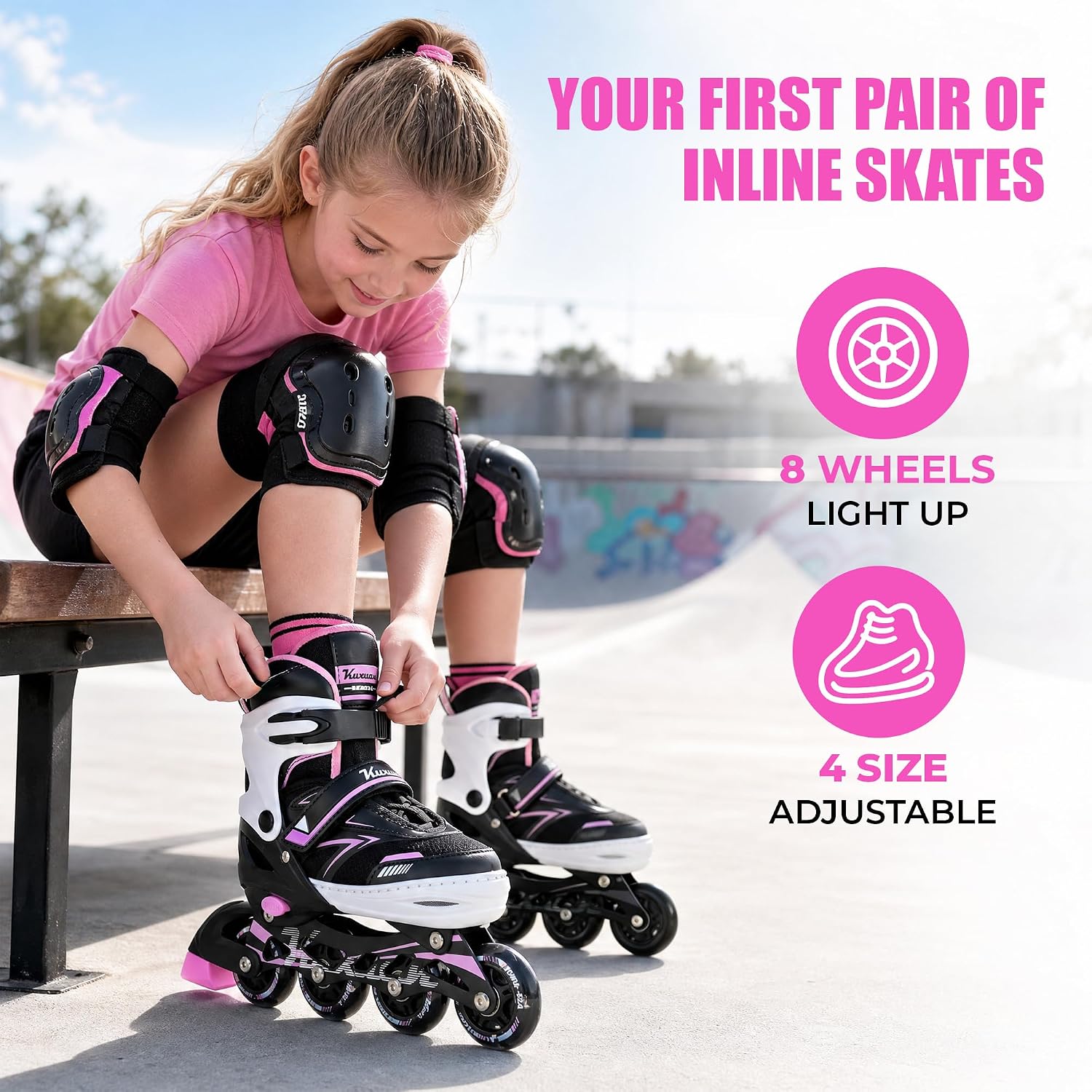 Kuxuan - Patines en línea ajustables iluminadores para niños de 5 a...