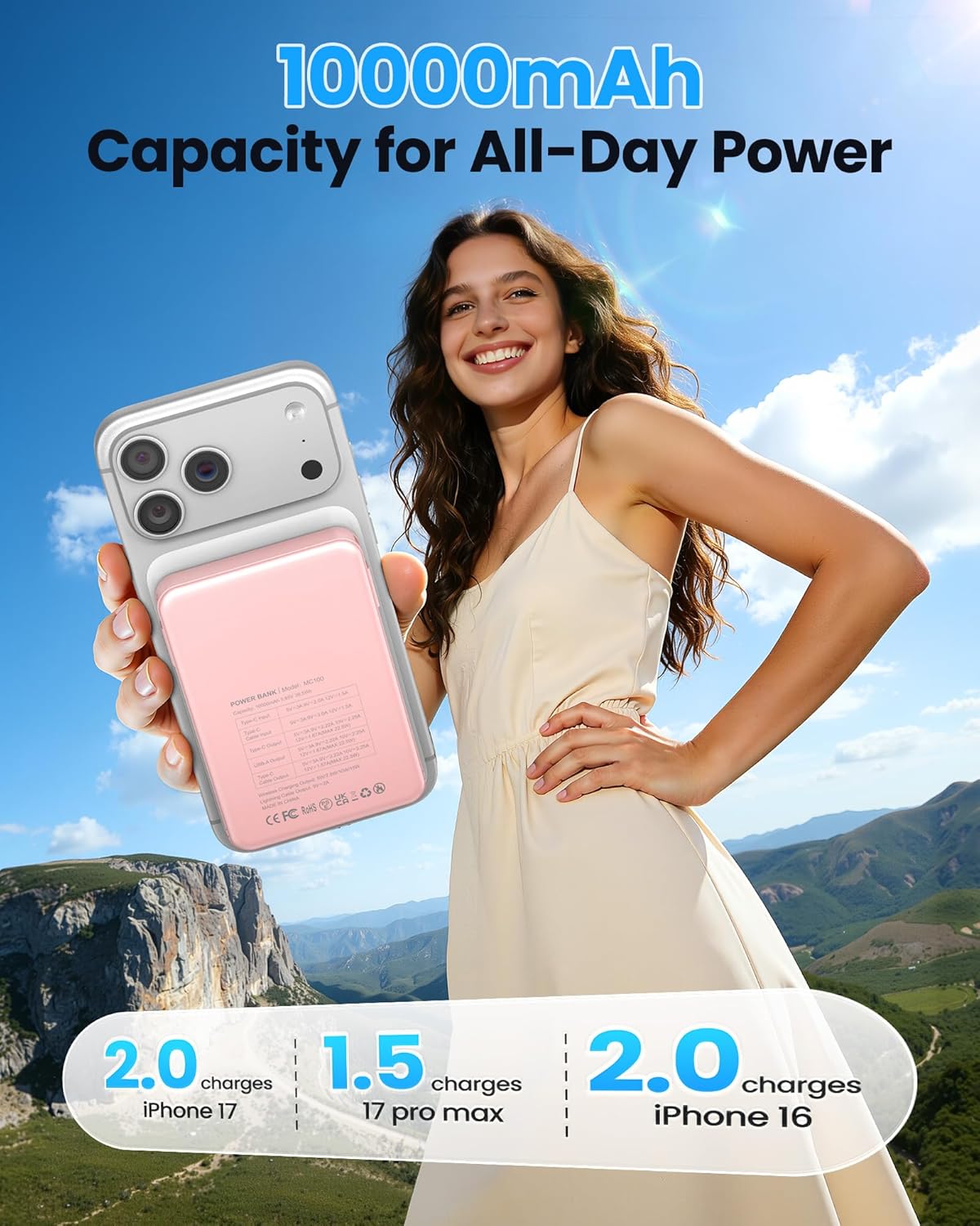 Cargador portátil magnético, banco de energía de carga rápida 22.5W...