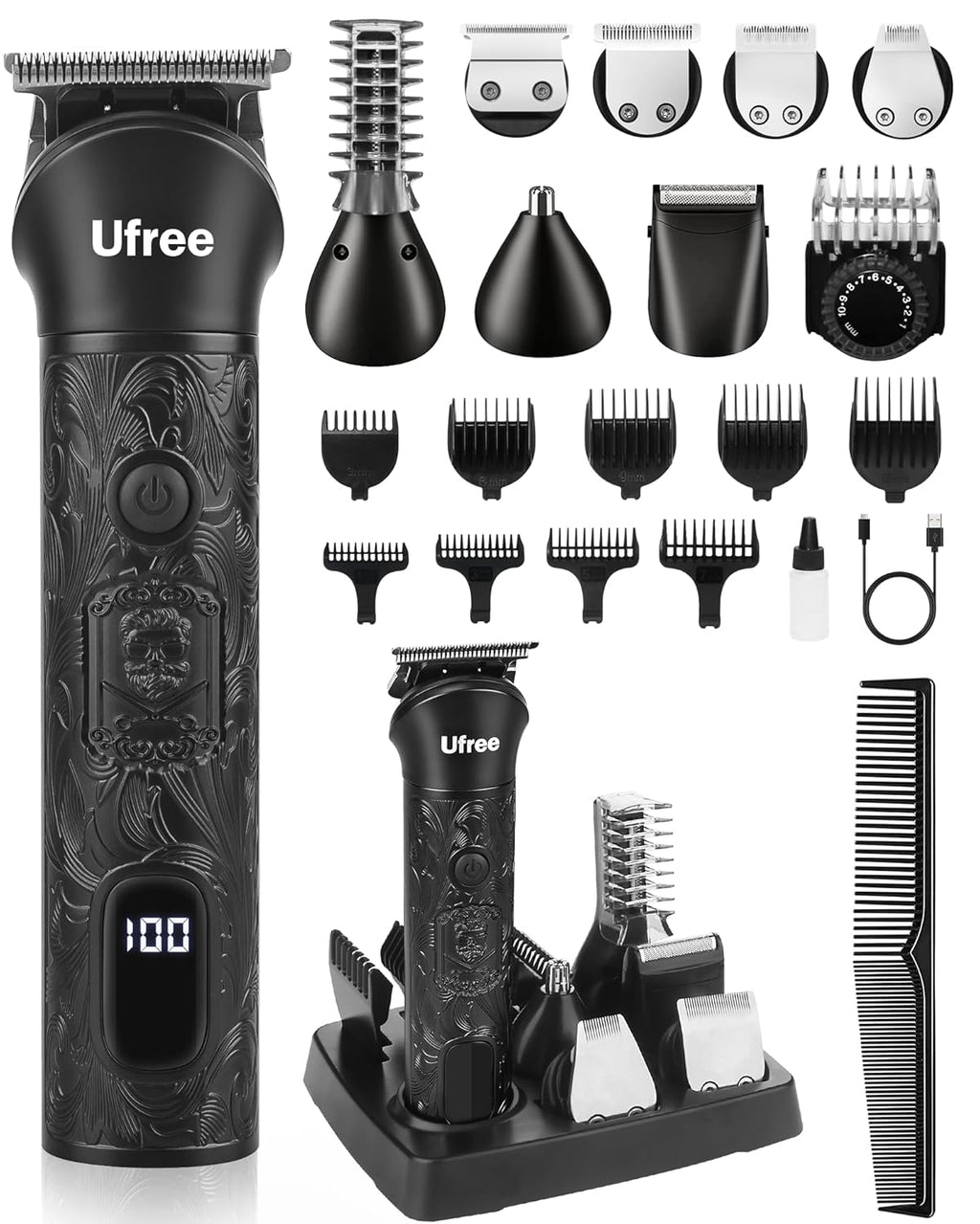 Ufree Recortadora de barba para hombres, afeitadoras eléctricas, co...