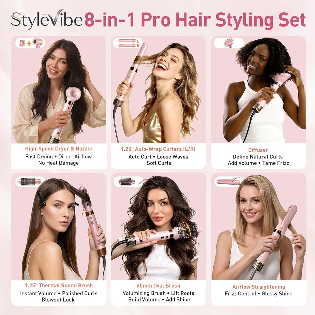 Mythsight Dual Voltage StyleVibe 8-en-1 Secadora de pelo y cepillo...
