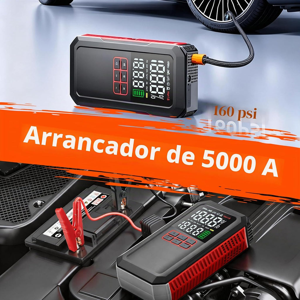 Arrancador de batería de coche de 5000 A con compresor de aire de 1...