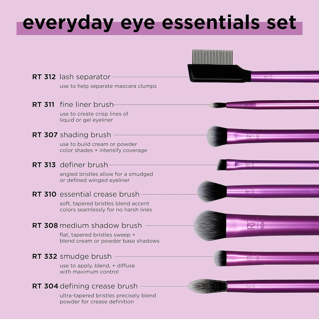 Real Techniques Juego de 8 Brochas de Maquillaje Esenciales para Oj...
