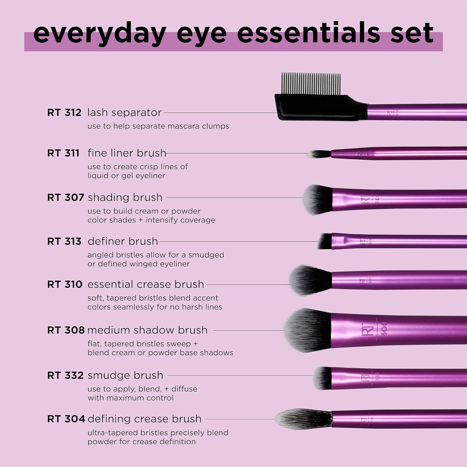 Real Techniques Juego de 8 Brochas de Maquillaje Esenciales para Oj...