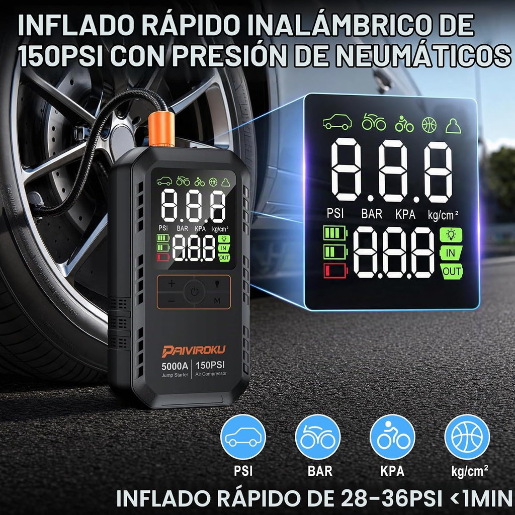 Arrancador de batería de coche de 5000 A con compresor de aire, arr...
