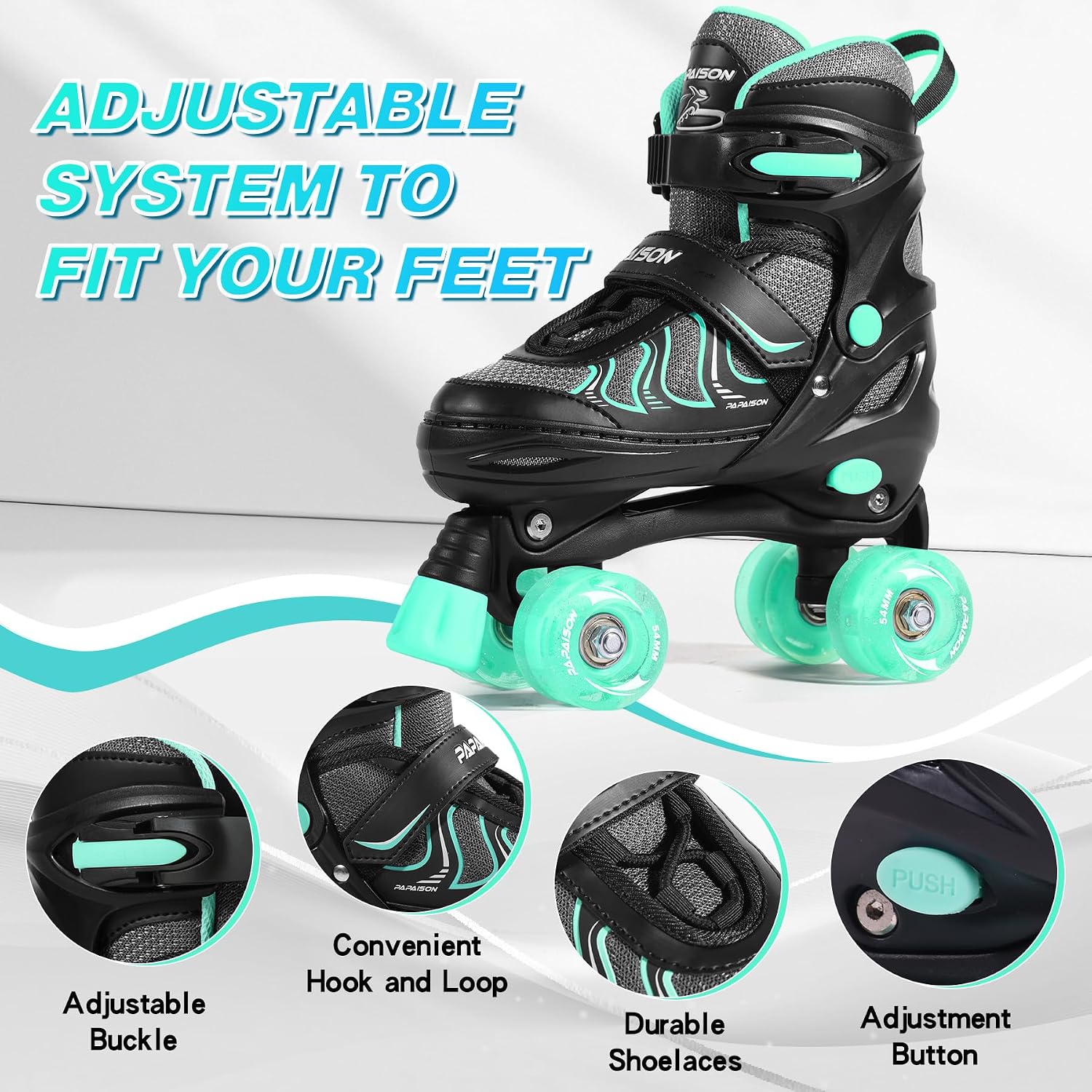 PAPAISON Patines de ruedas para niñas de 8 a 12 años, talla ajustab...