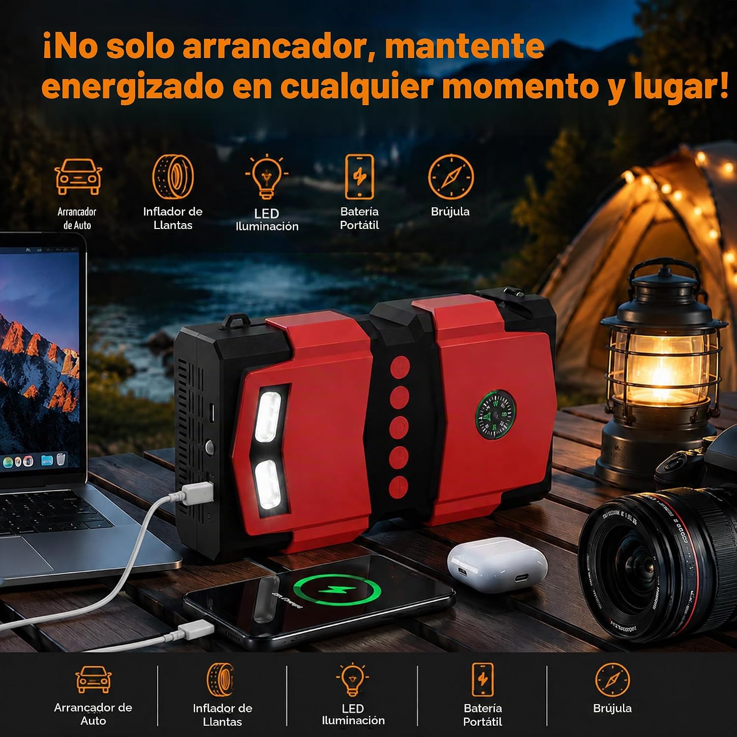 Hoklen Arrancador de coche con compresor de aire incorporado, caja...