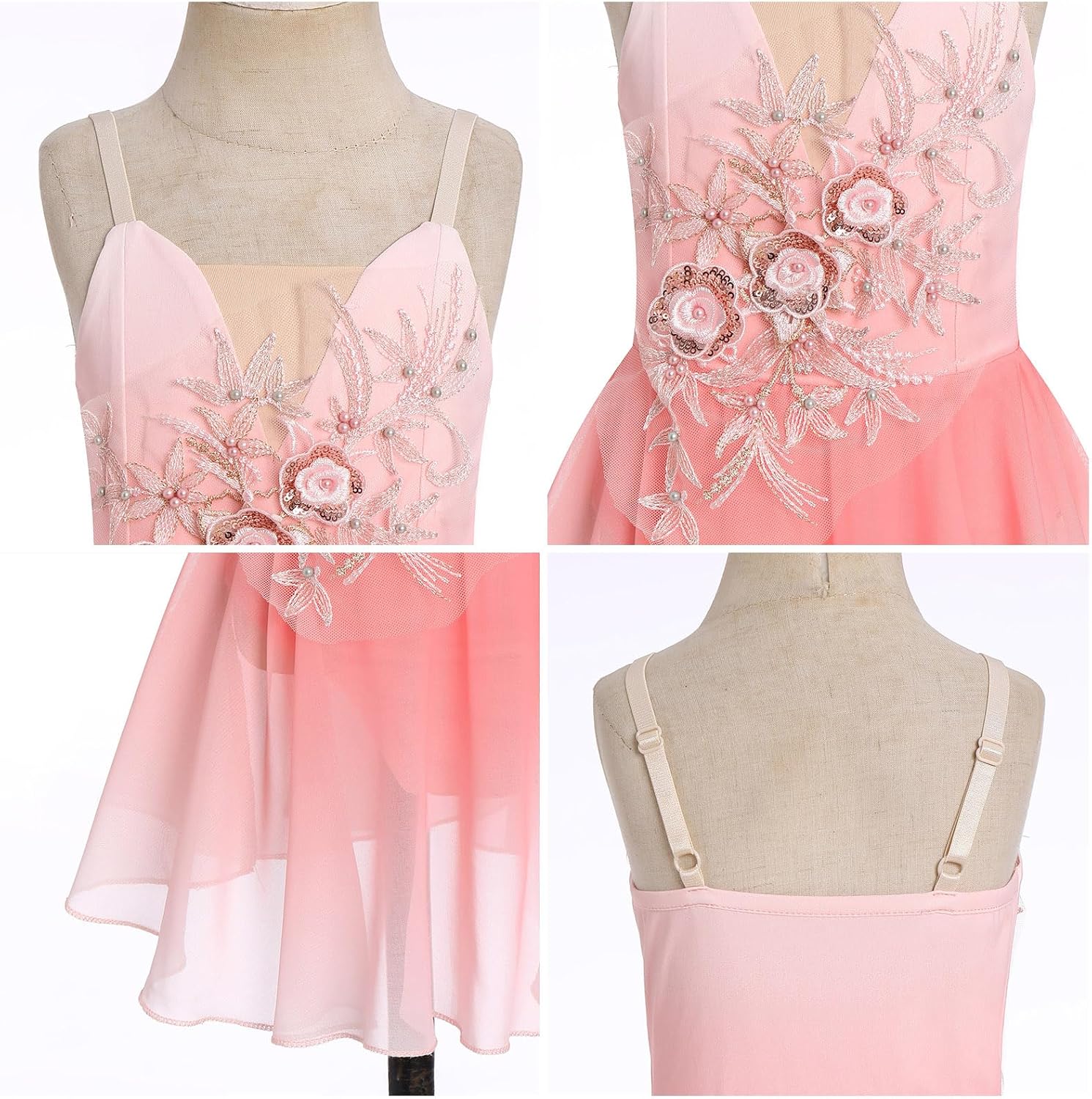 Vestido de patinaje artístico sobre hielo para niñas, lentejuelas b...