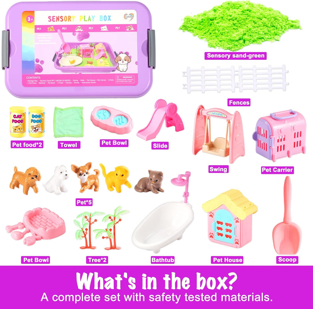 Carolart Contenedor sensorial para mascotas, caja de arena para per...