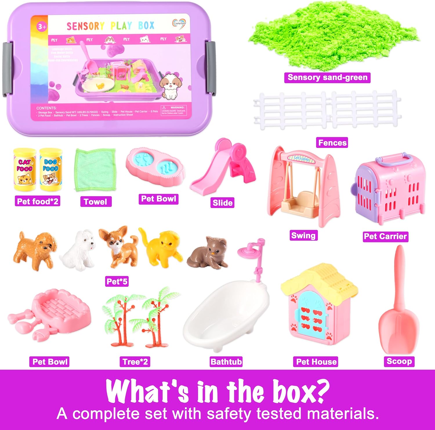 Carolart Contenedor sensorial para mascotas, caja de arena para per...