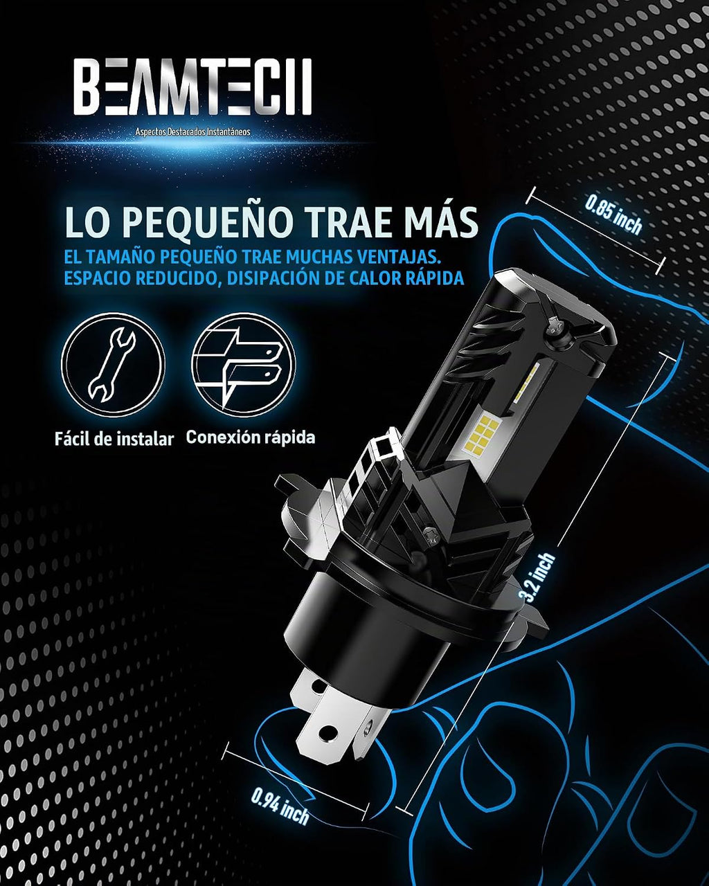 BEAMTECH - Bombilla H4, sin ventilador en línea 9003, luz antiniebl...