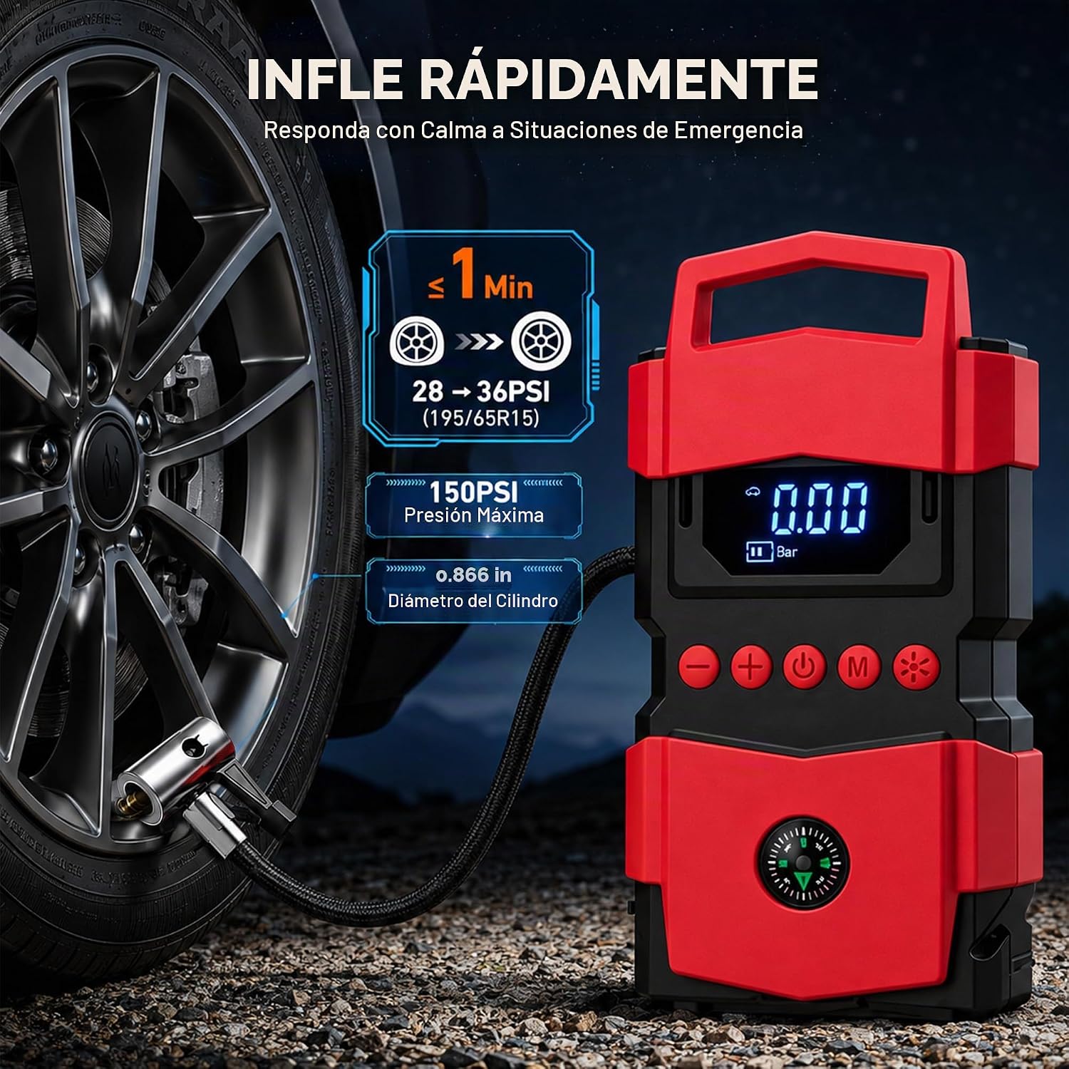Hoklen Arrancador de coche con compresor de aire incorporado, caja...