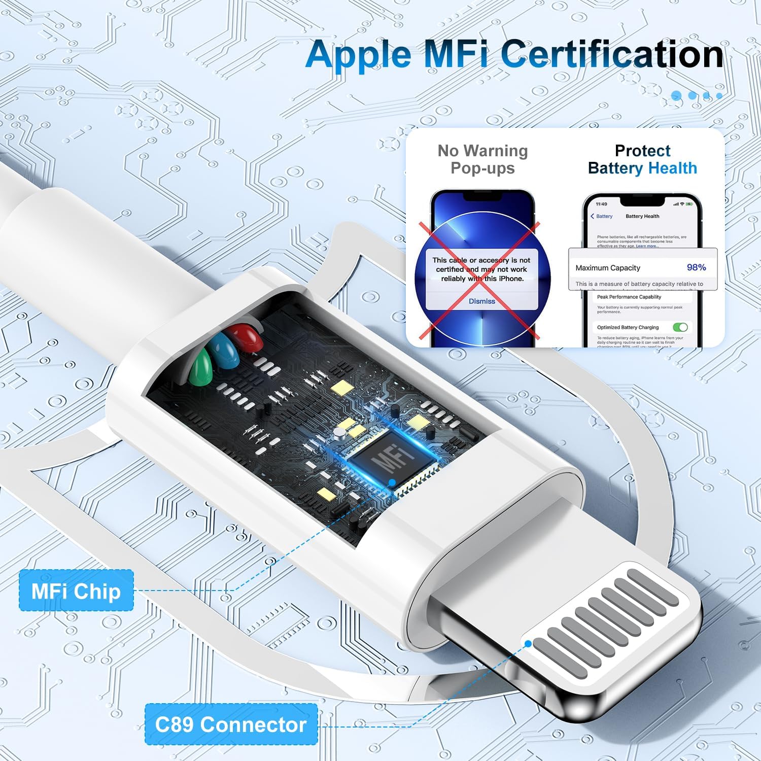 Paquete de 3 cables de carga de 6 pies con certificación MFi de App...