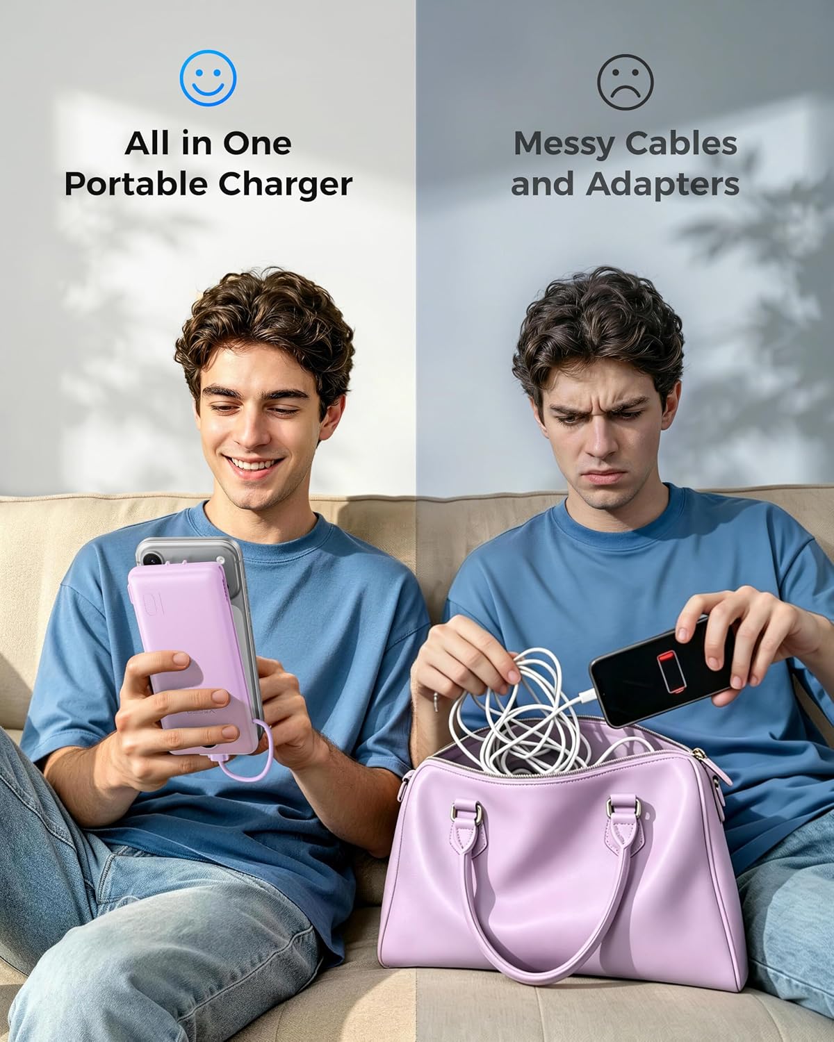 VEGER - Cargador portátil de iPhone, cables integrados de carga ráp...