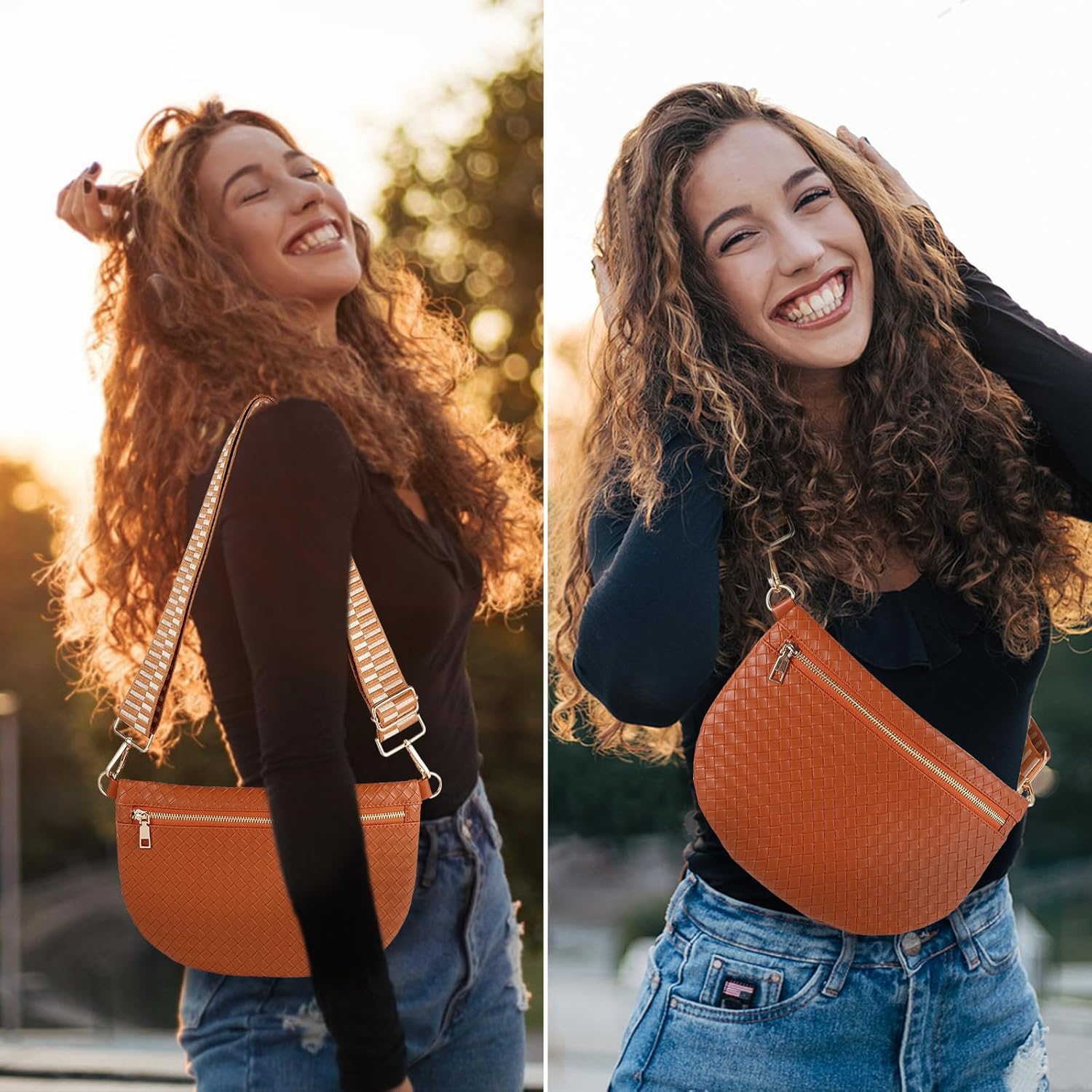 Bolsos cruzados tejidos para mujer, riñonera tipo bandolera de cuer...