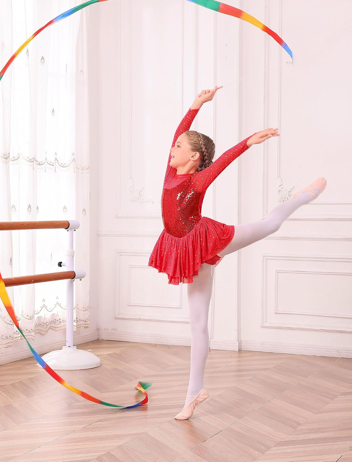 Vestido de patinaje artístico para niña, con lentejuelas brillantes...