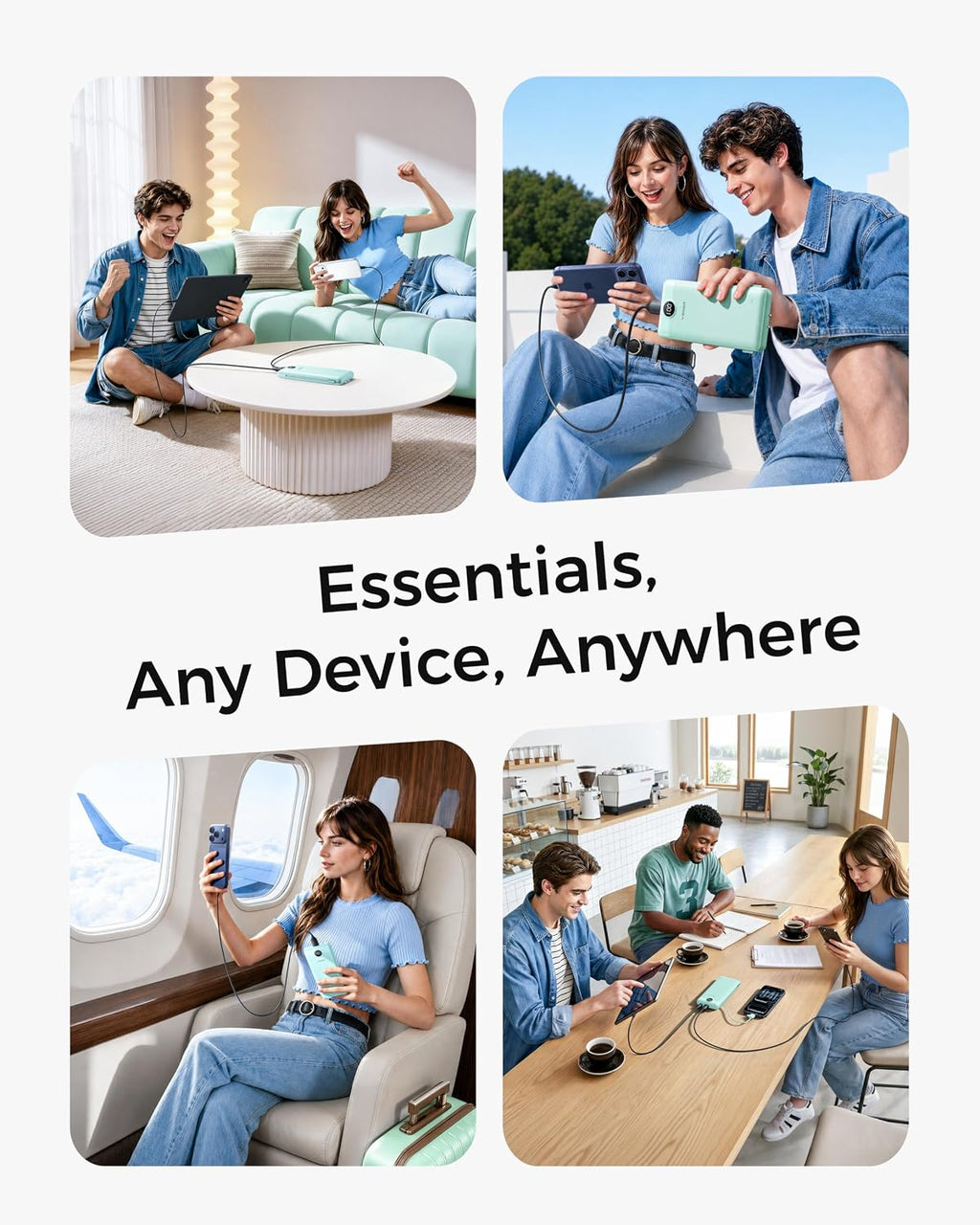 VEGER Cargador portátil con enchufe AC incorporado y cables, banco...