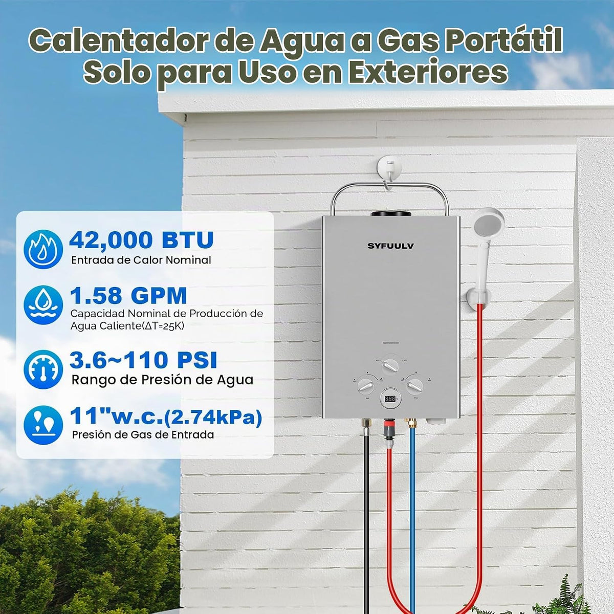 Syfuulv Calentador de agua sin tanque de propano, calentador de agu...