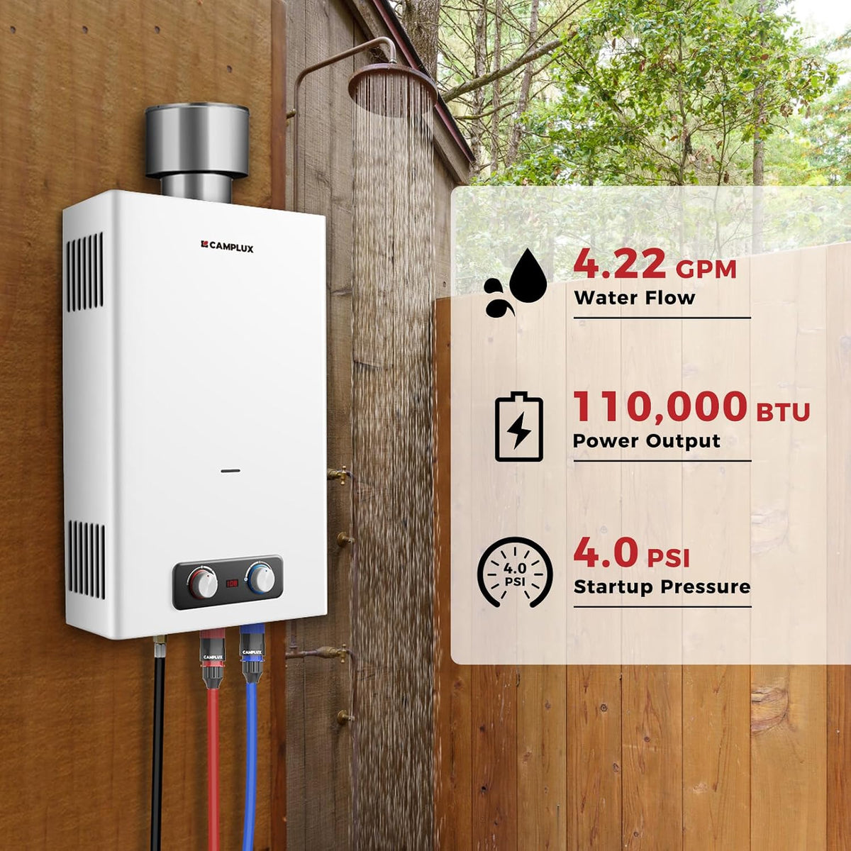 CAMPLUX - Calentador de agua sin tanque de propano de 4.22 GPM con...