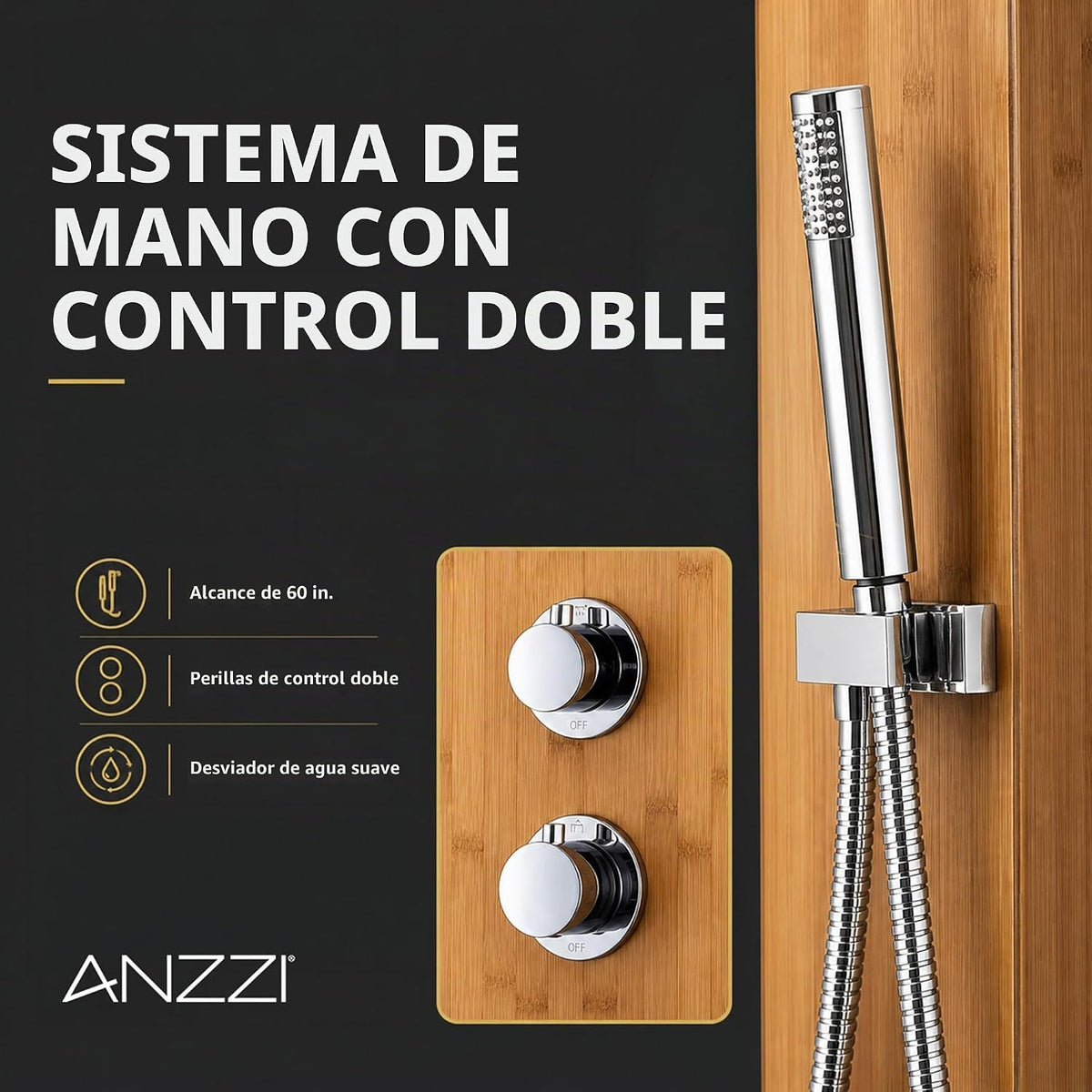 ANZZI 52" panel de ducha, serie de la grúa, panel de ducha de c...