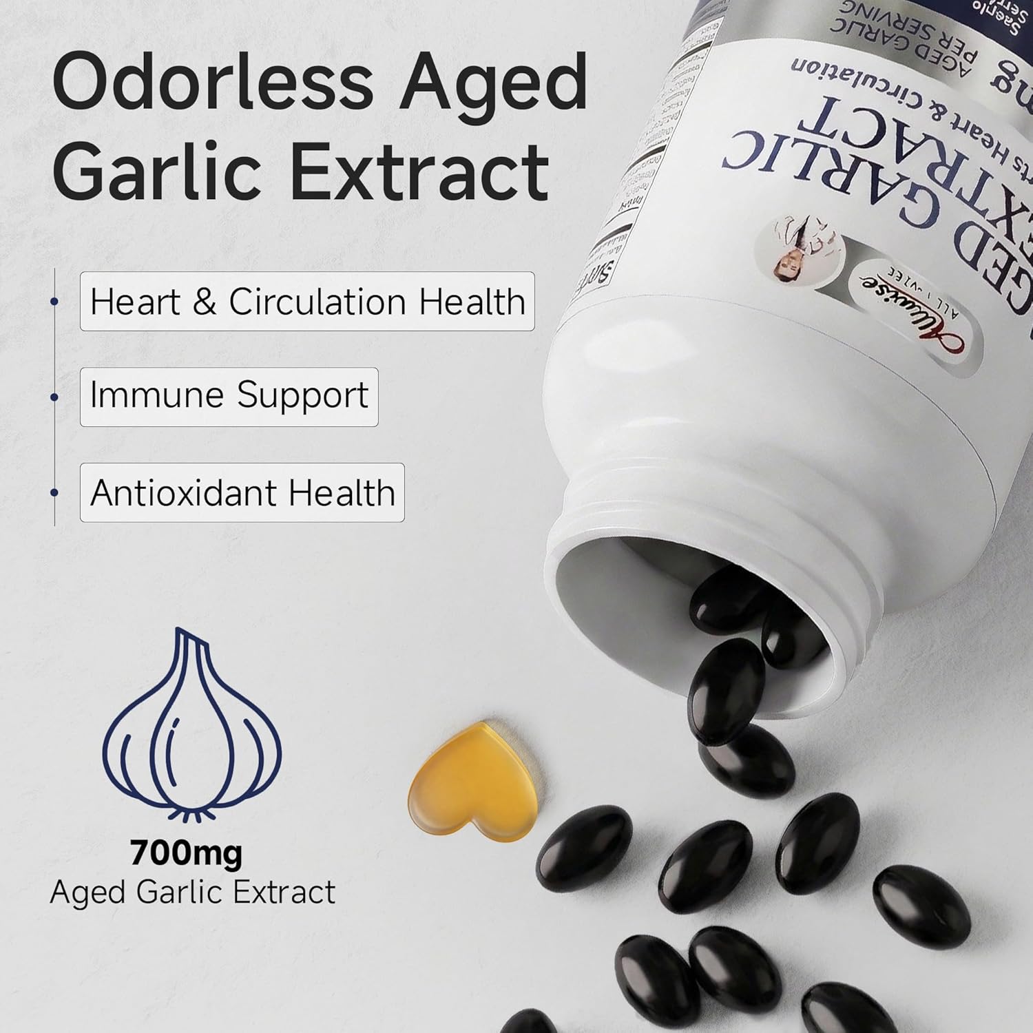 Alliwise Extracto de ajo negro envejecido de 700 mg con vitamina D3...