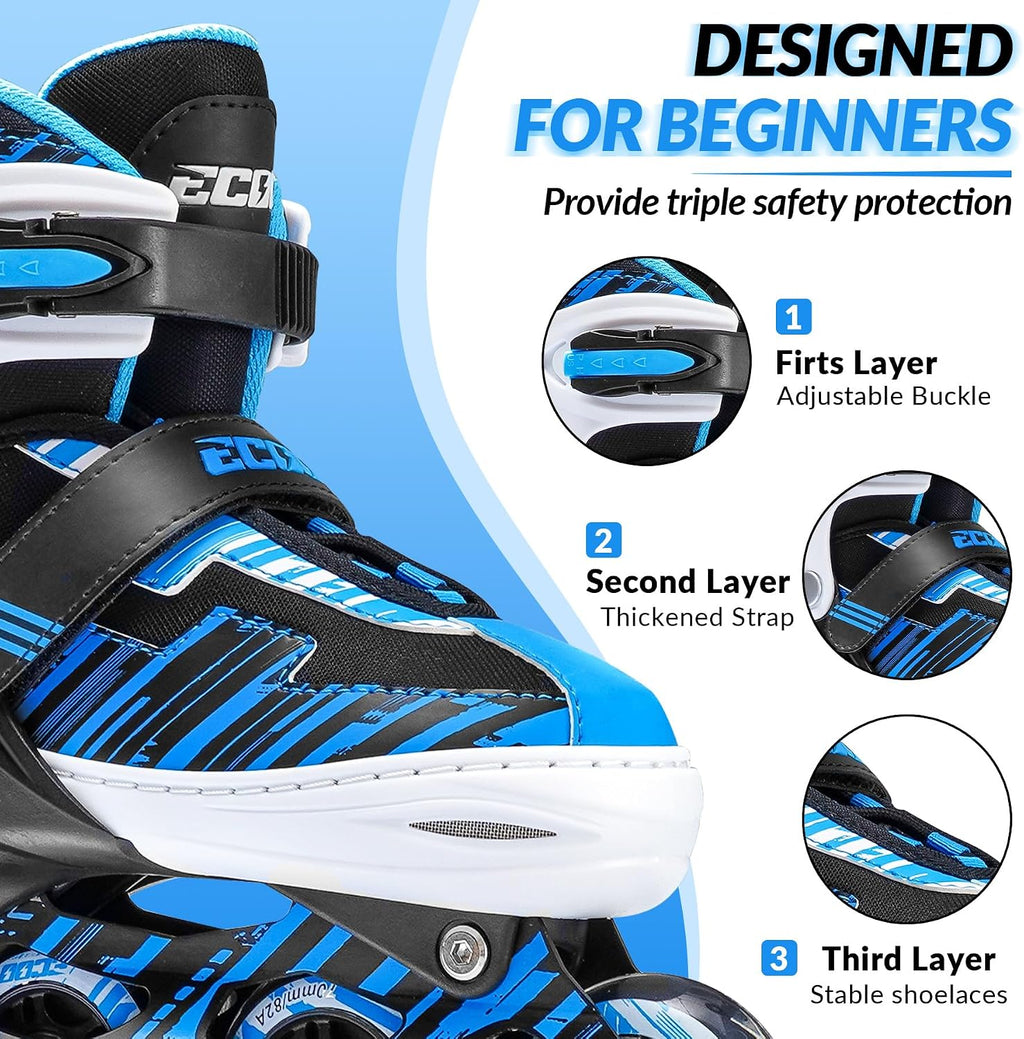 ECOO Patines en línea ajustables para niños y niñas de 5-8 y 8-12 a...