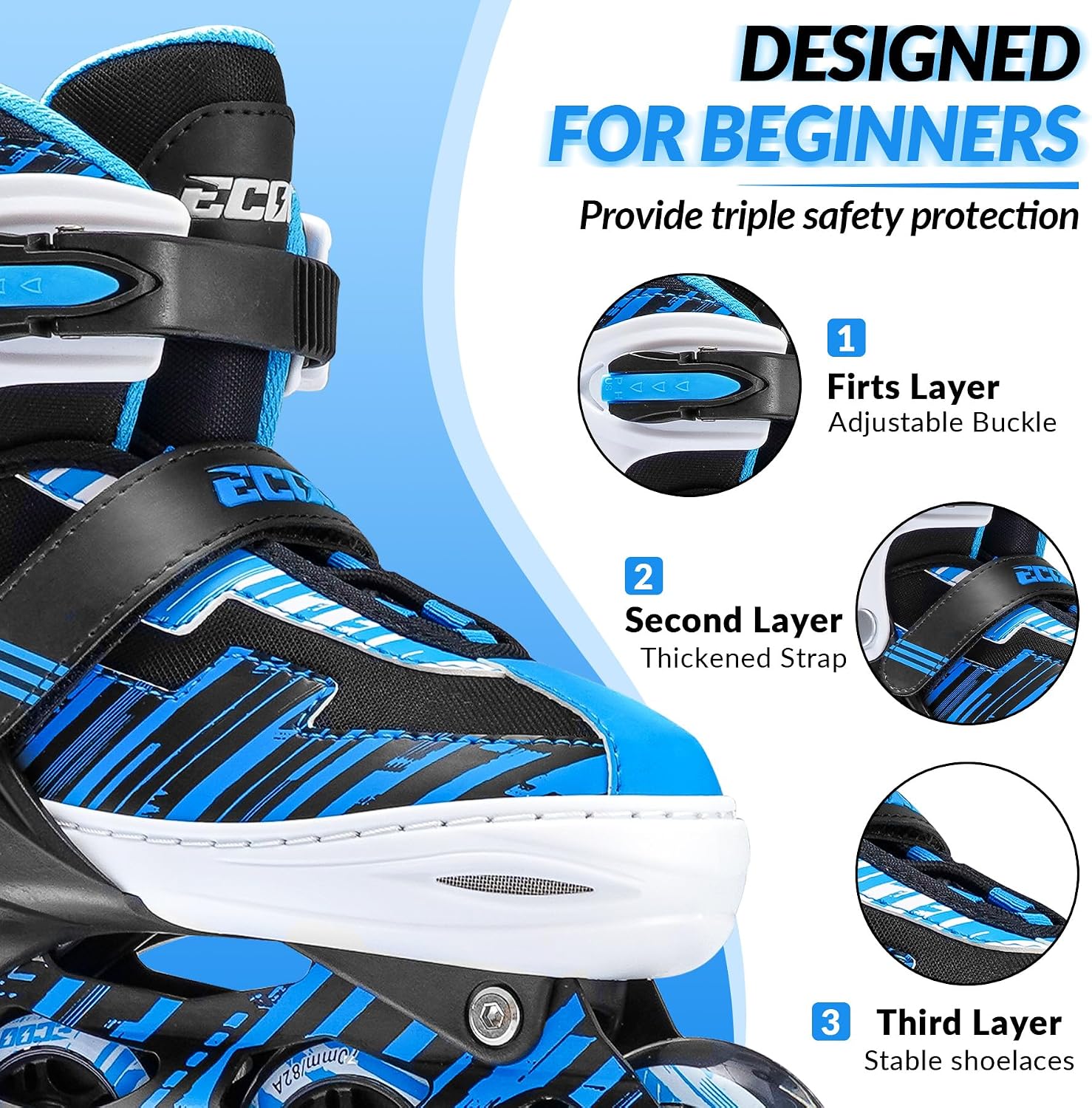ECOO Patines en línea ajustables para niños y niñas de 5-8 y 8-12 a...